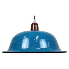 Vintage Industrial Factory Blue Enamel Ceiling Lamp, 1960s