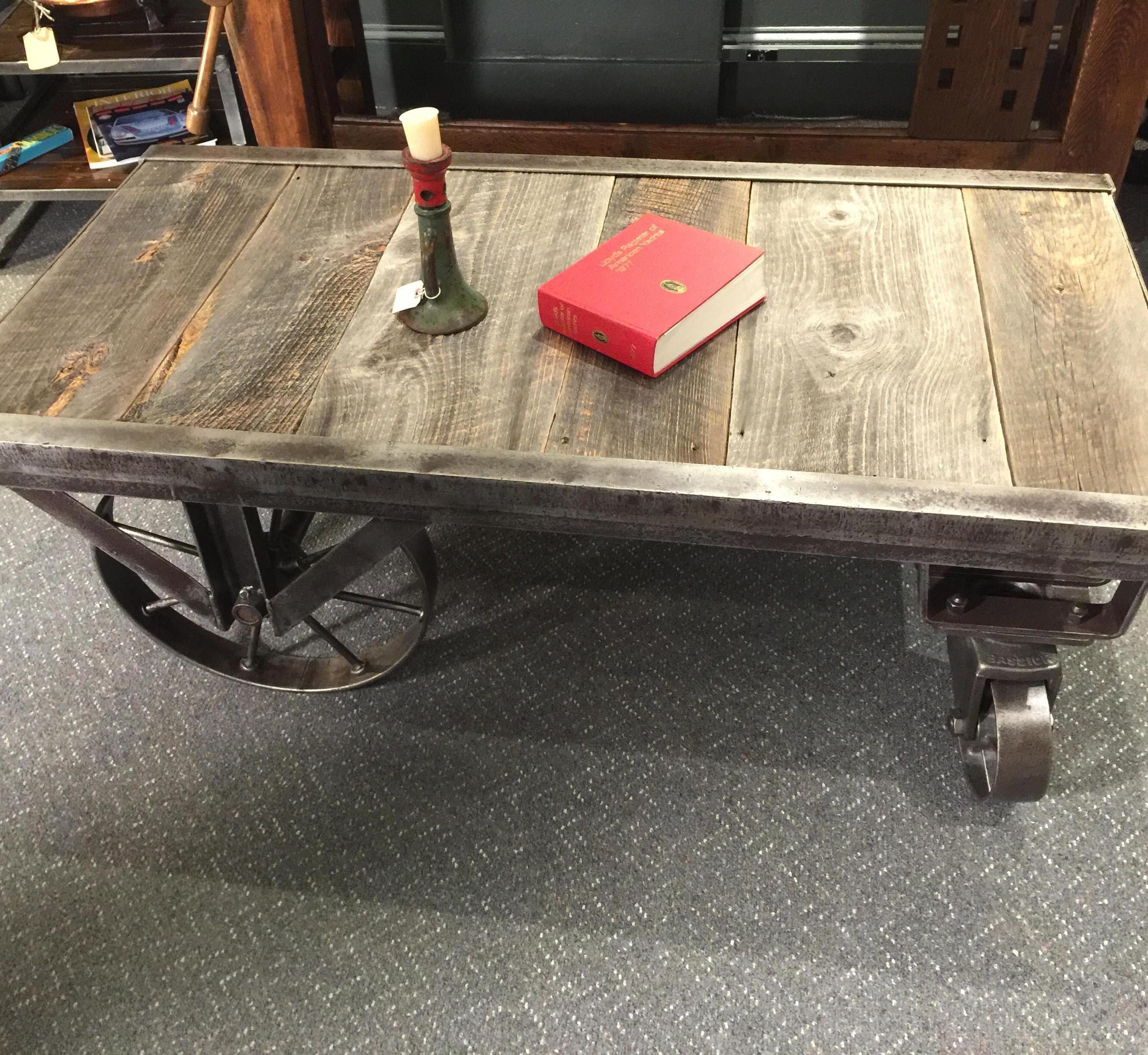 Industrial Factory Cart Fully Restored as a Coffee Table 2