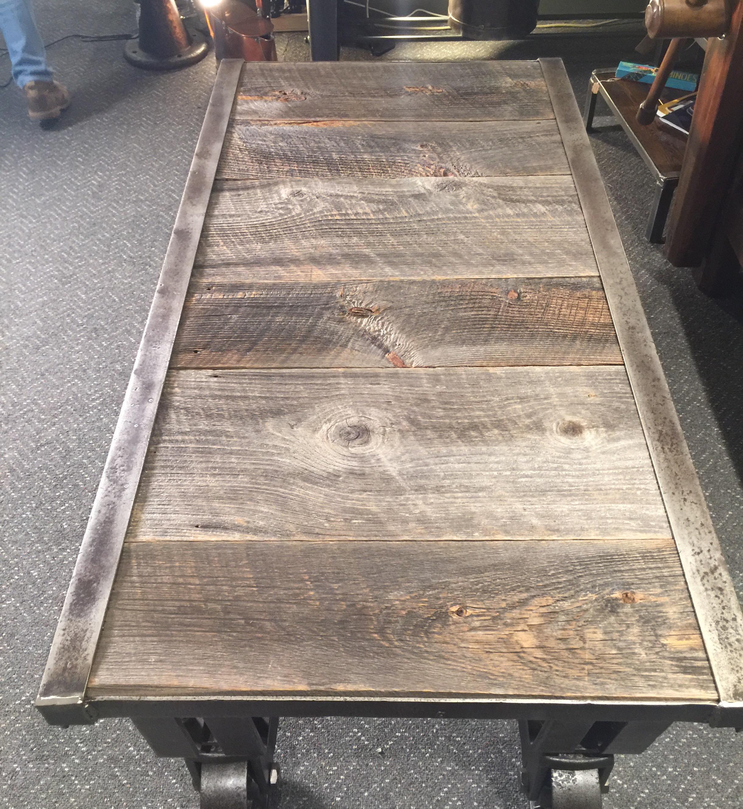 American Industrial Factory Cart Fully Restored as a Coffee Table