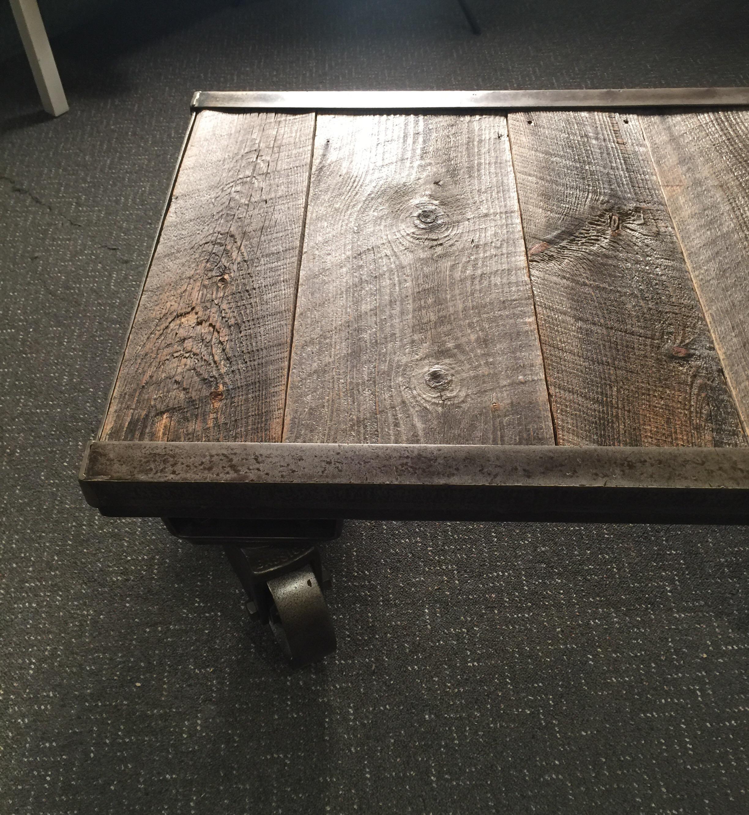 Steel Industrial Factory Cart Fully Restored as a Coffee Table