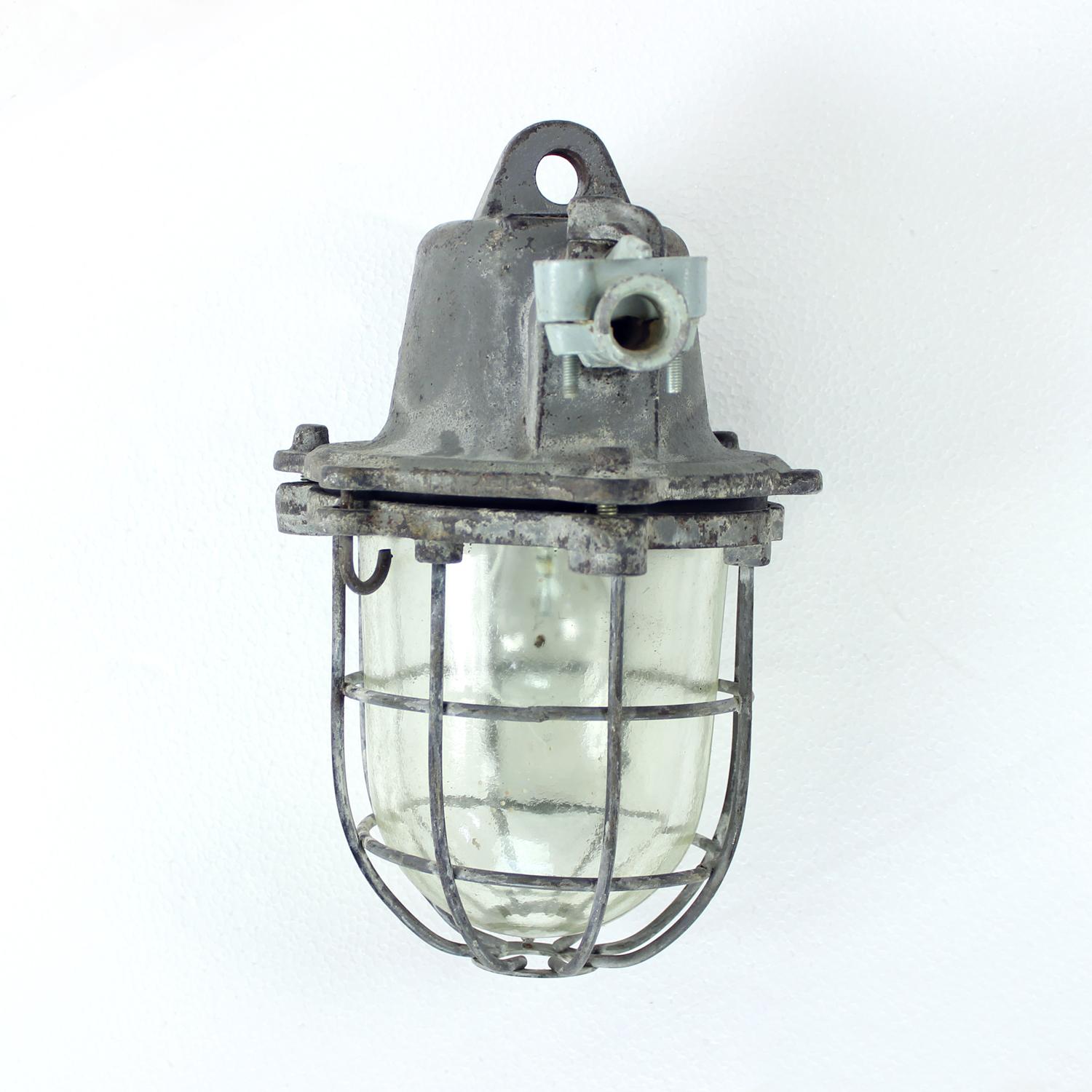 Steel Industrial Factory Ceiling Light, Czechoslovakia 1940s For Sale