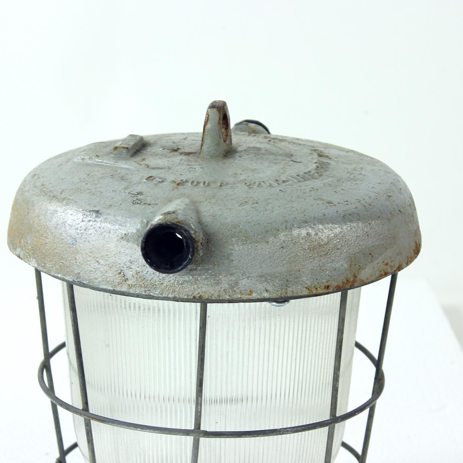 Steel Industrial Factory Ceiling Light, Czechoslovakia 1950s For Sale