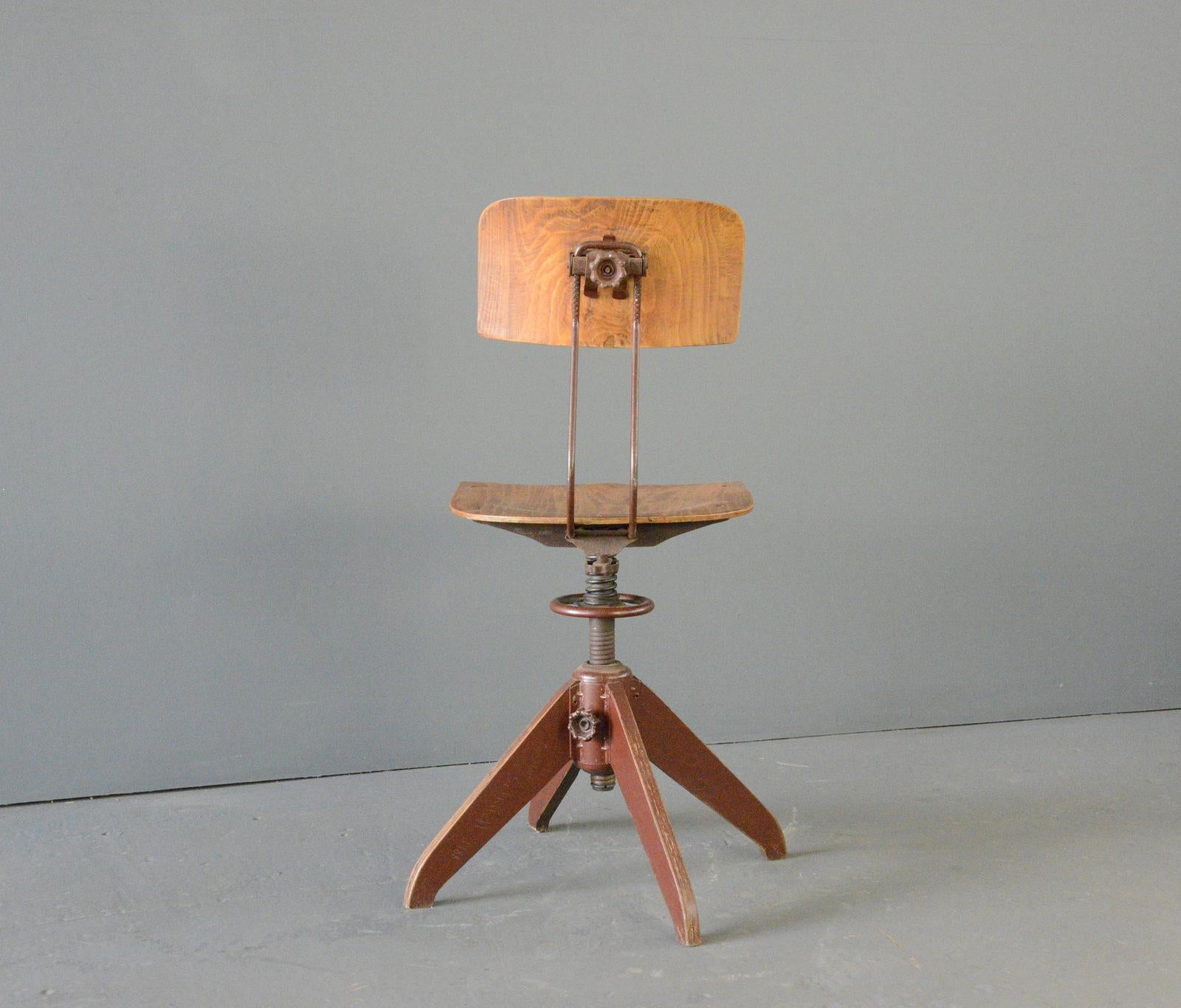 Compensato Sedia industriale di fabbrica di Rowac Bemefa, circa anni '50 in vendita