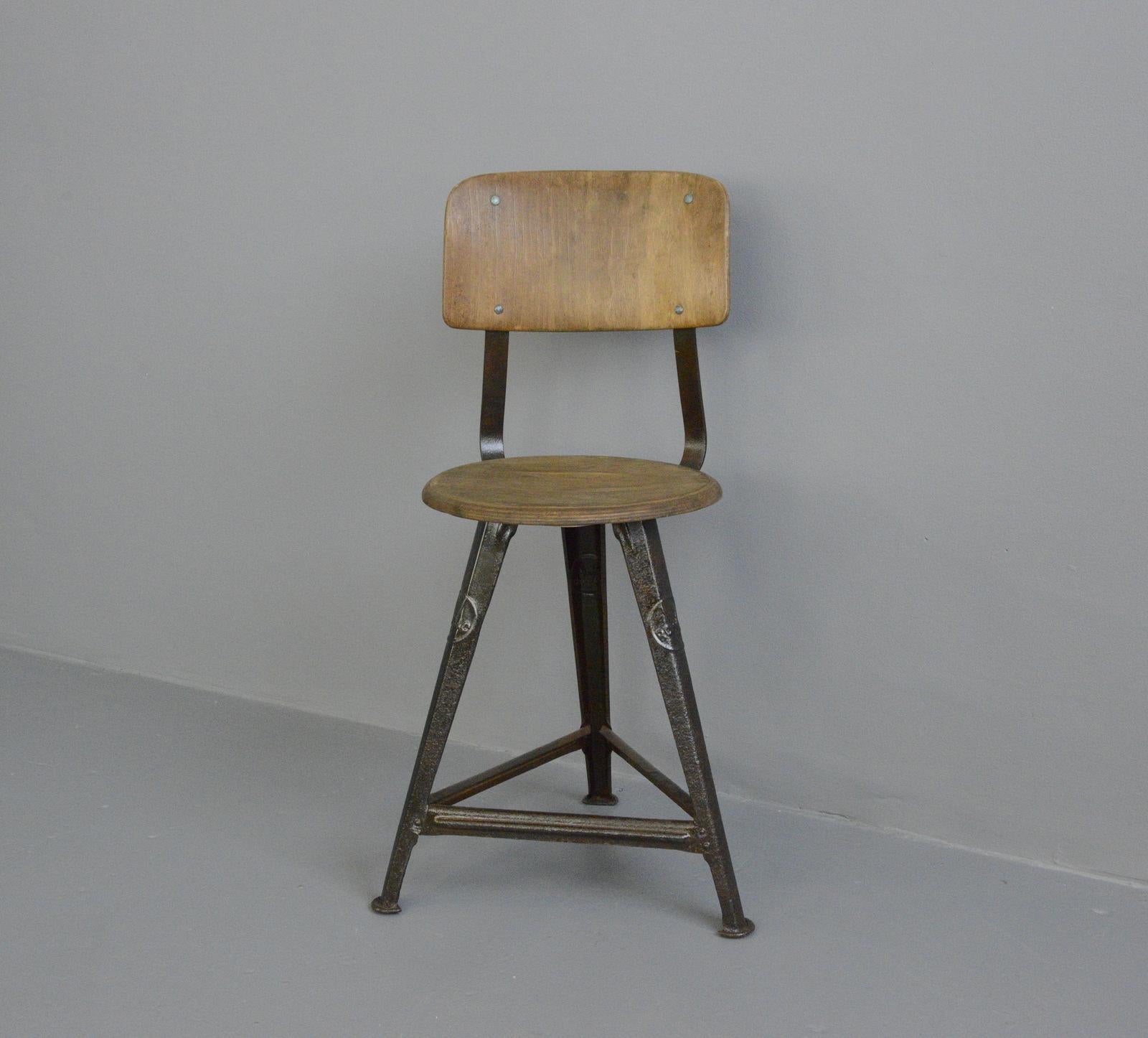 Early 20th Century Industrial Factory Chair by Rowac, circa 1920s