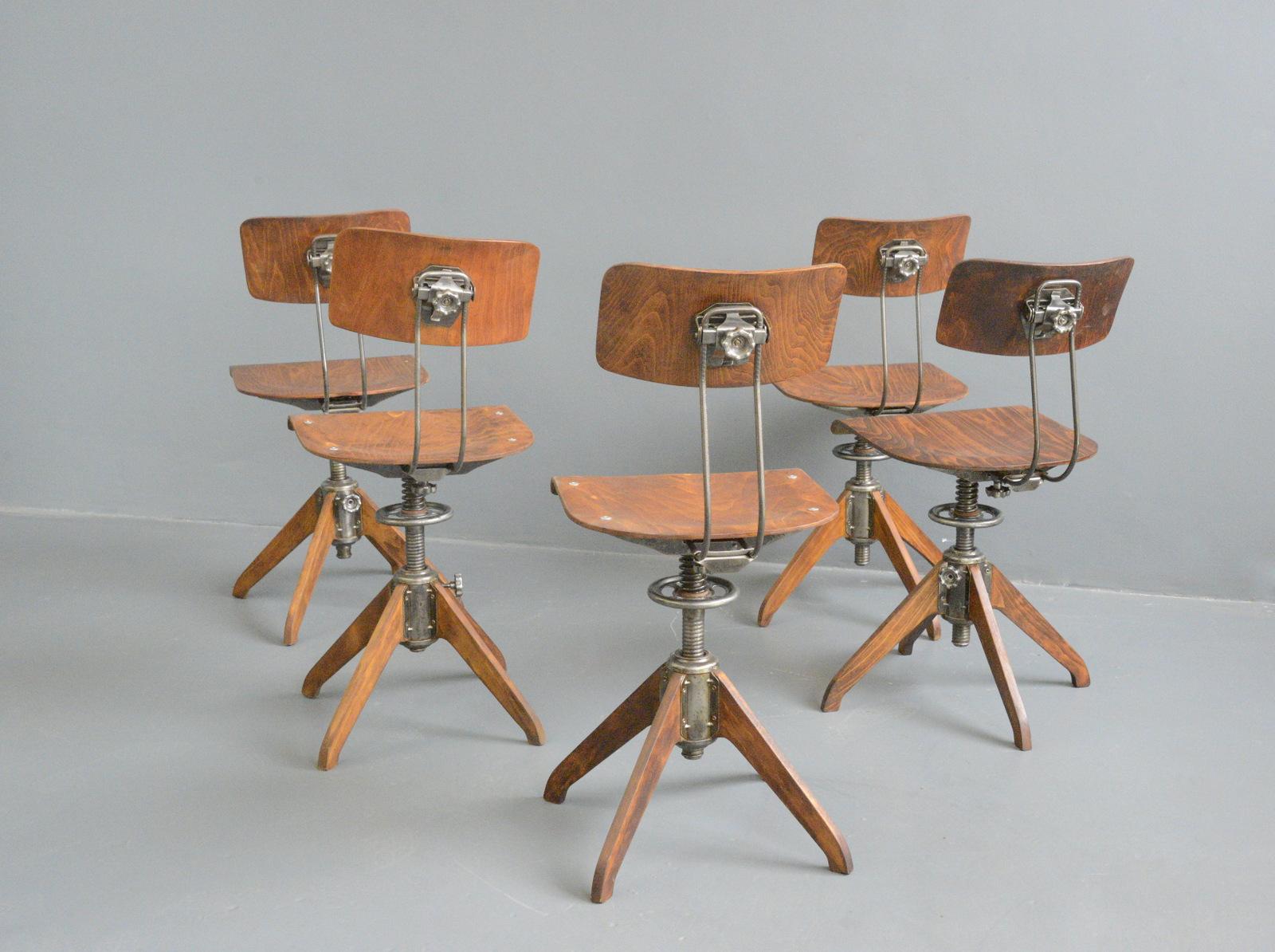 Industrial Factory Chairs by Rowac Bemefa, Circa 1940s 3