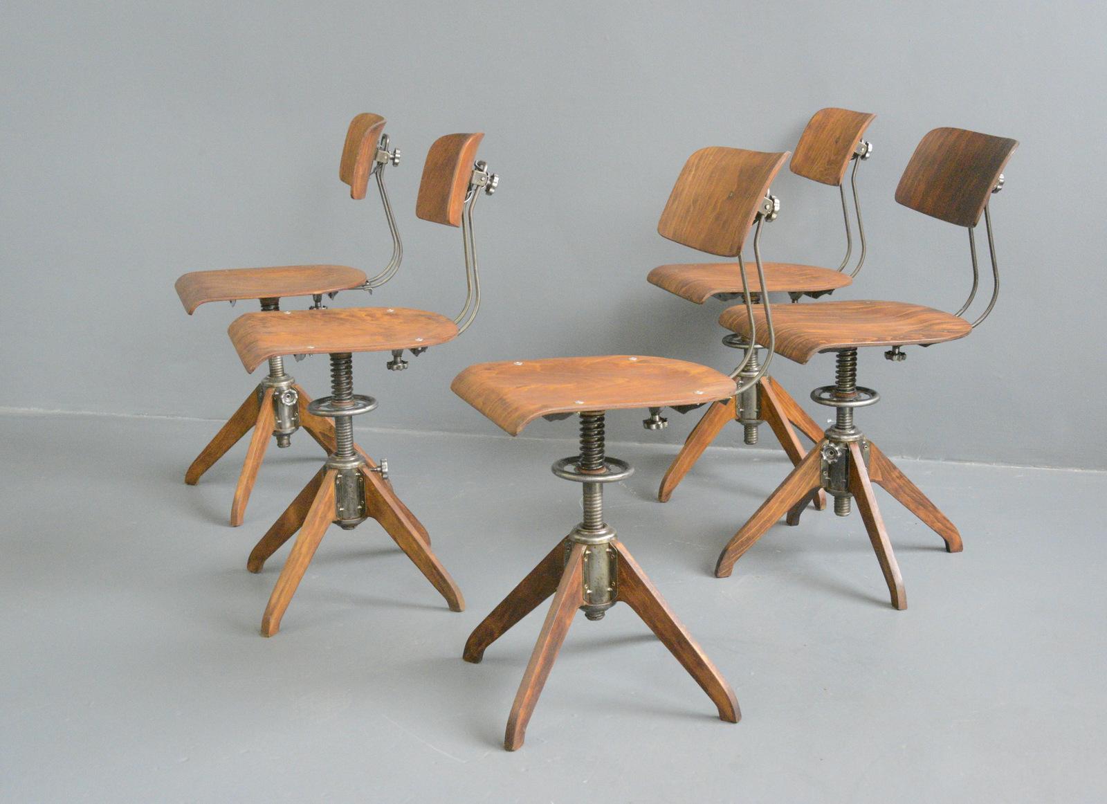 Plywood Industrial Factory Chairs by Rowac Bemefa, Circa 1940s