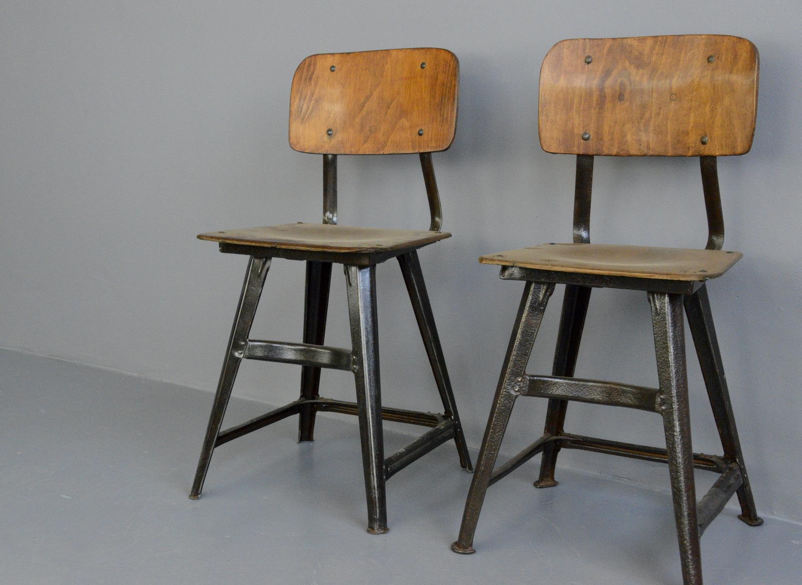 Industrial factory chairs by Rowac, circa 1920s

- Price is per chair (2 available)
- Steel frame
- Ply seat and back rest
- Relief 