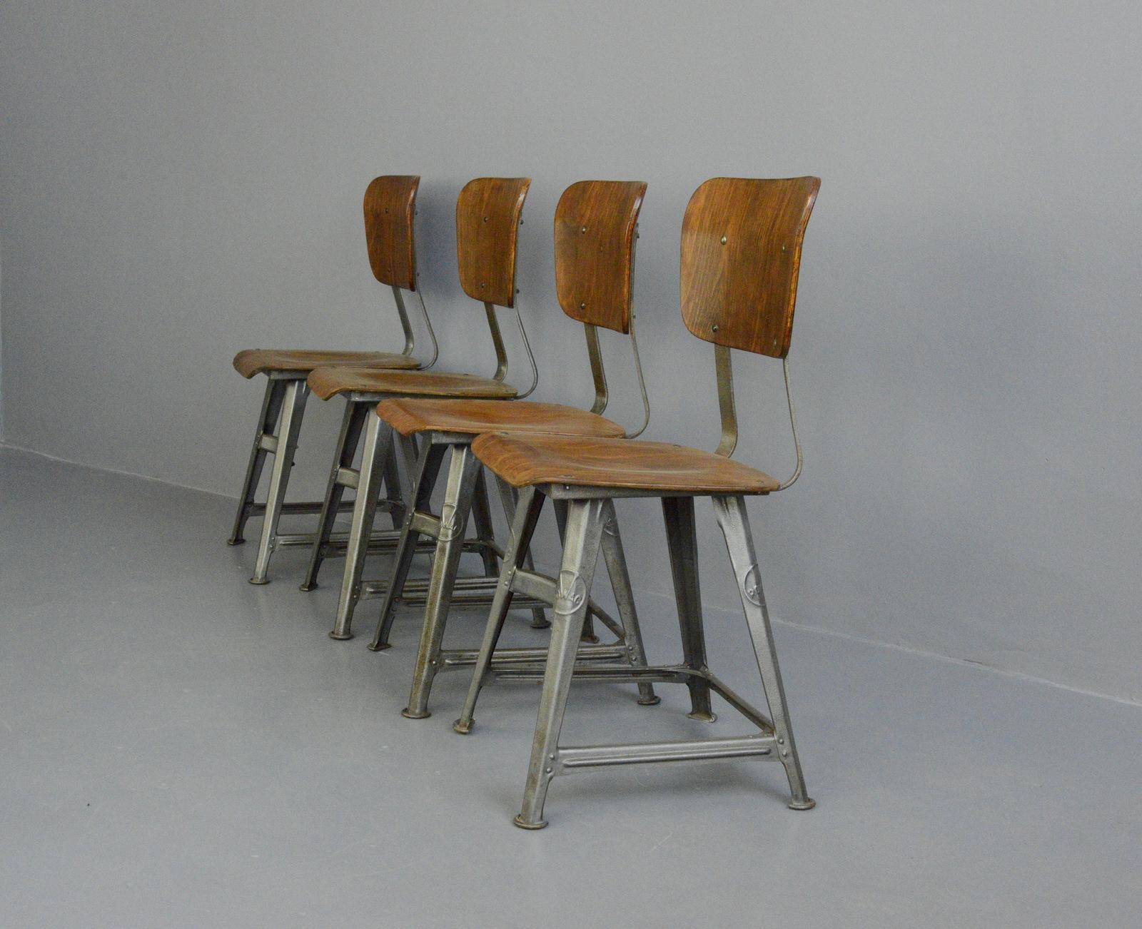 Steel Industrial Factory Chairs by Rowac, circa 1920s