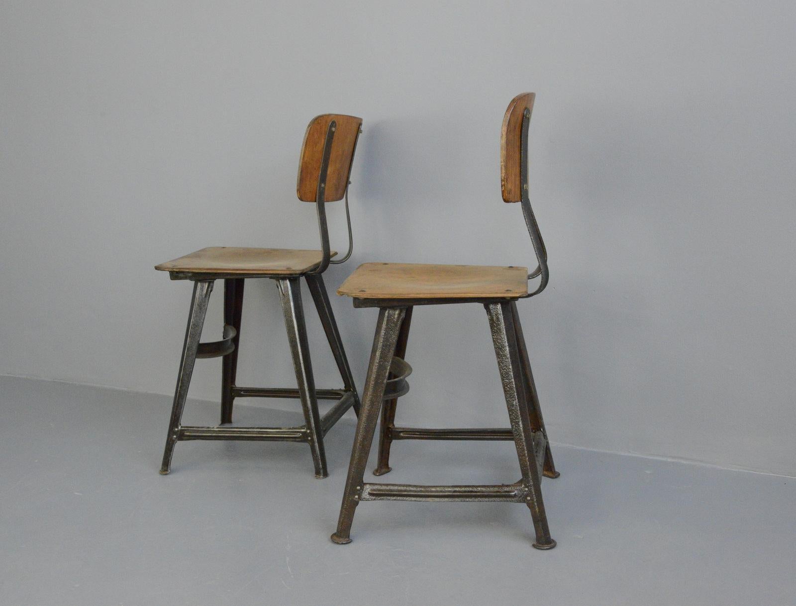 Steel Industrial Factory Chairs by Rowa, circa 1920s