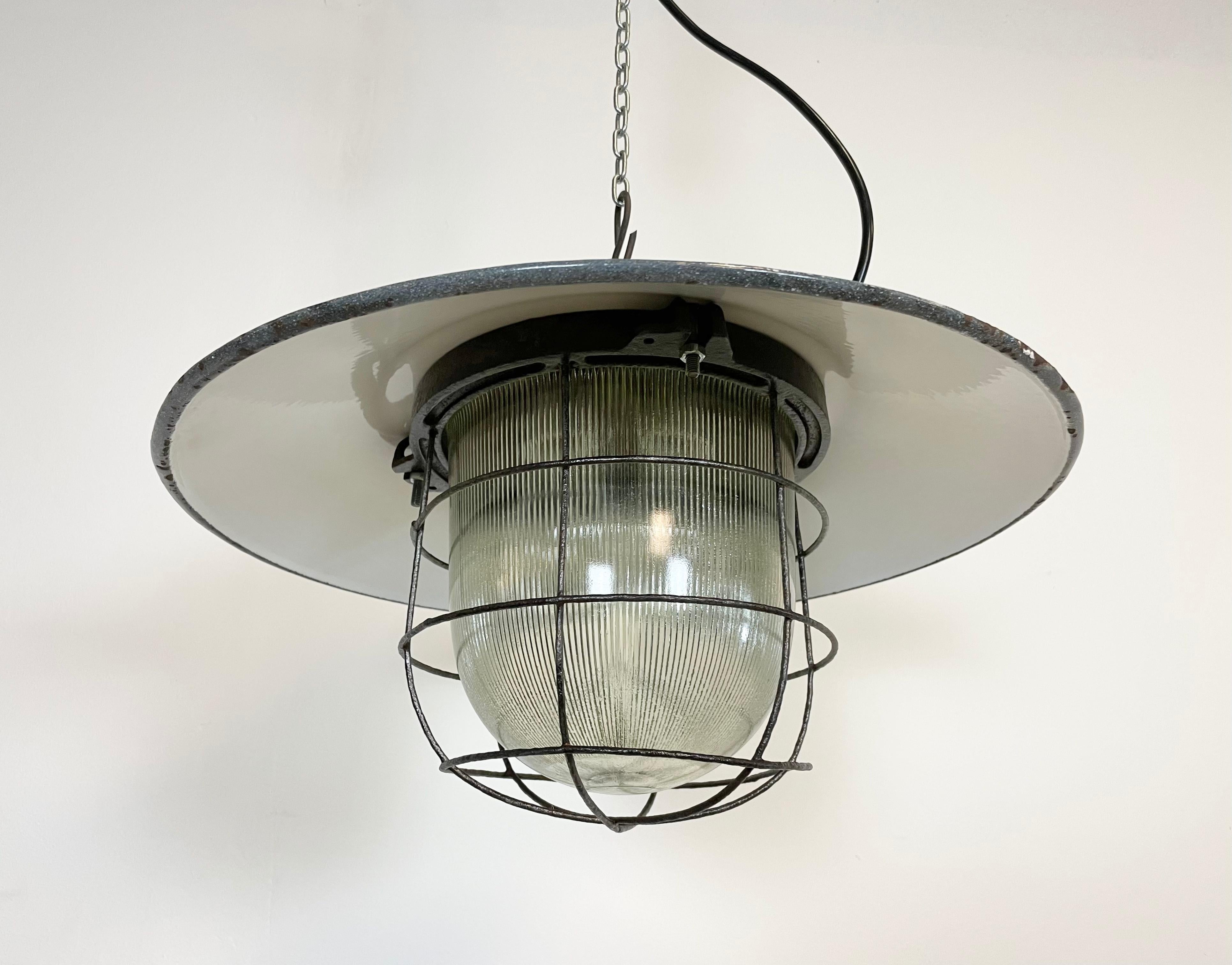 Industrial Factory Enamel Cage Pendant Light, 1950s 1