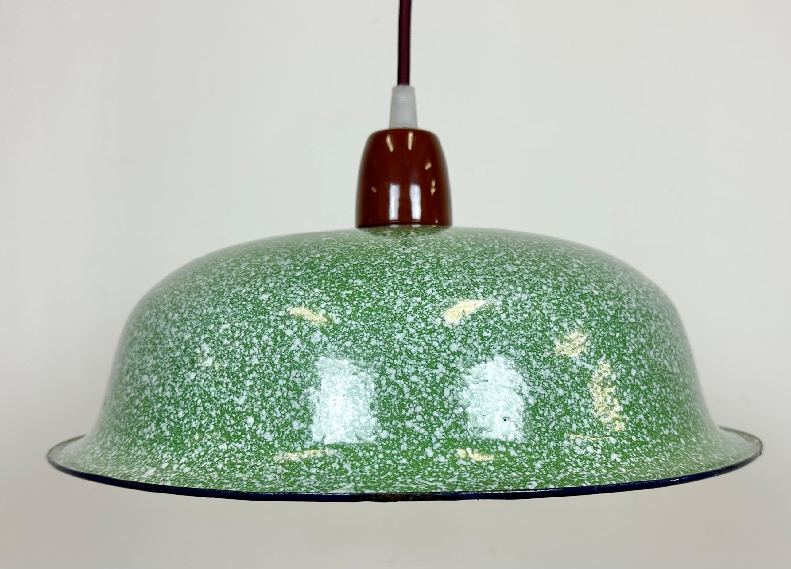 Portuguese Industrial Factory Green Enamel Ceiling Lamp , 1960s