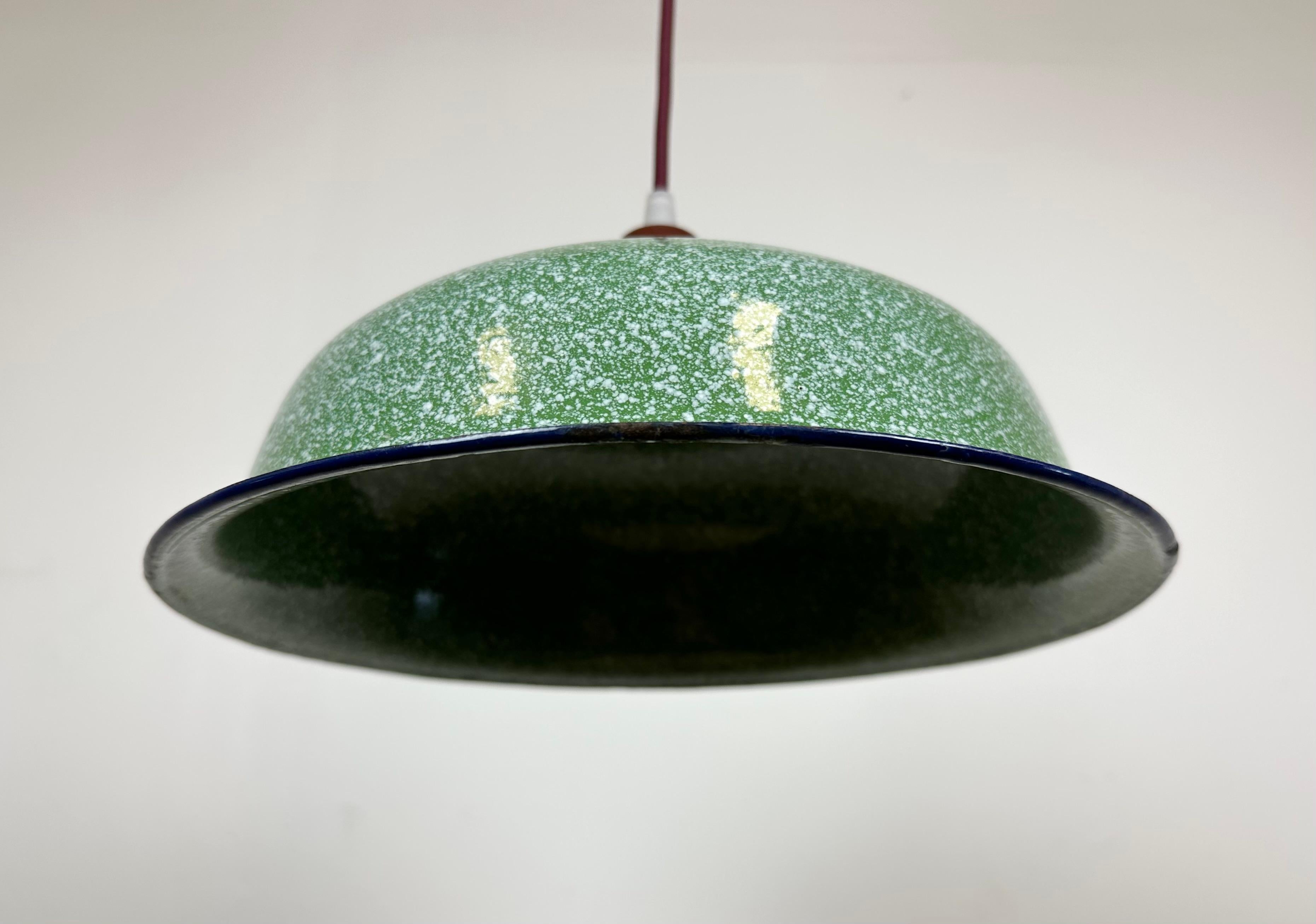 Industrial Factory Green Enamel Ceiling Lamp , 1960s 2