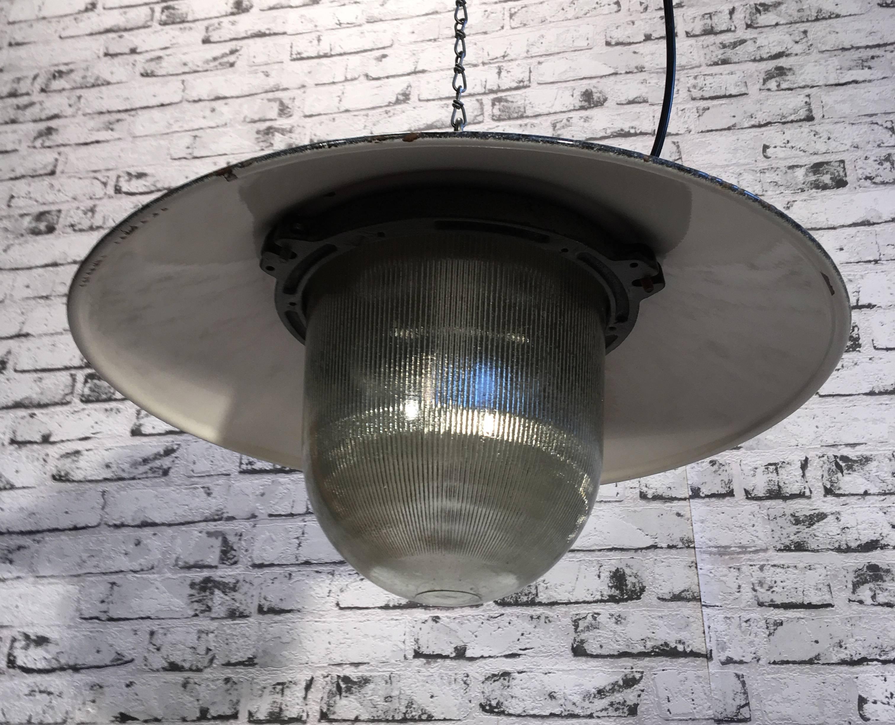 Metal Industrial Factory Pendant Lamp, Dark Grey Enamel Shade Cast Iron Top