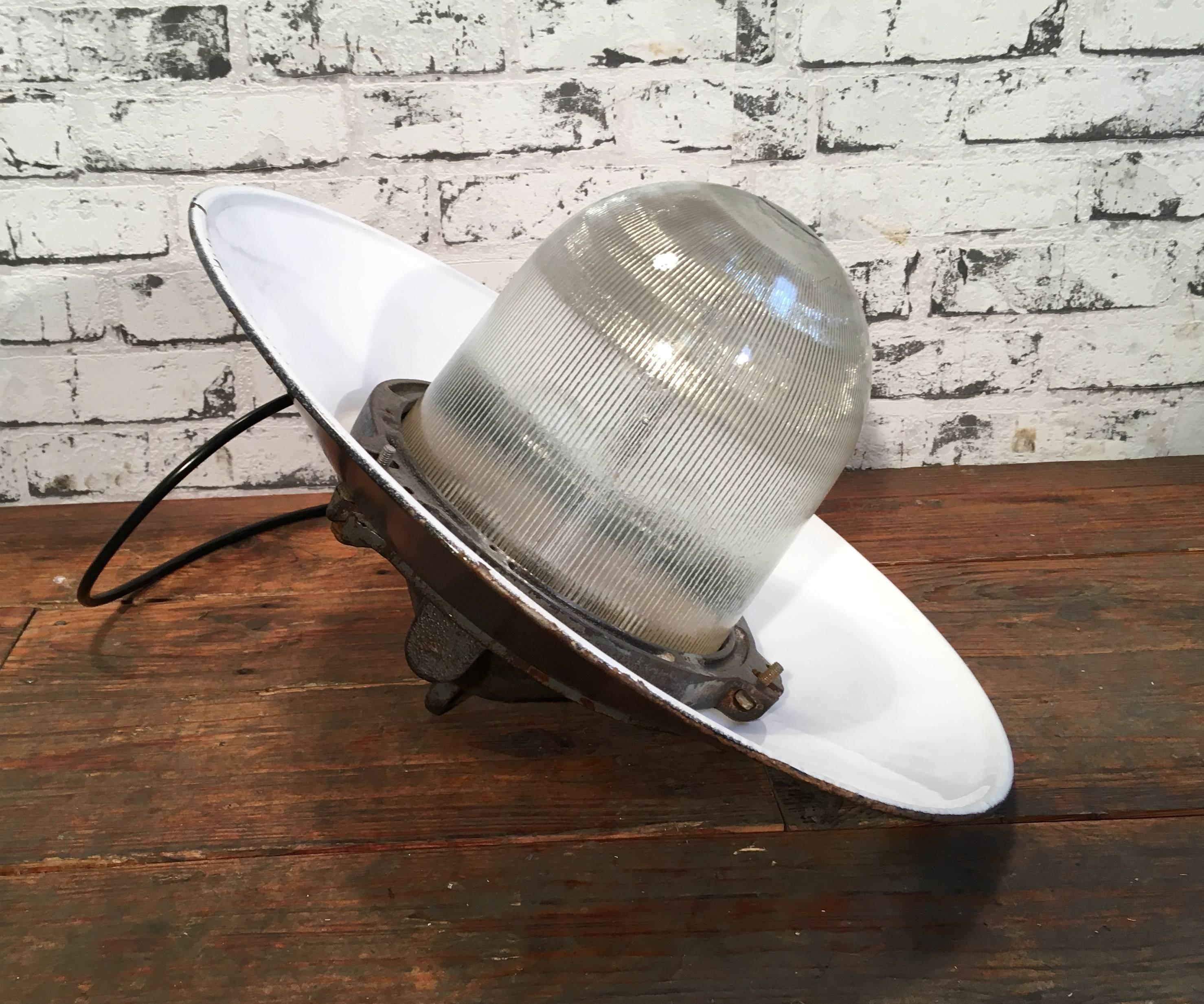 Industrial Factory Pendant Lamp, Dark Grey Enamel Shade Cast Iron Top 1