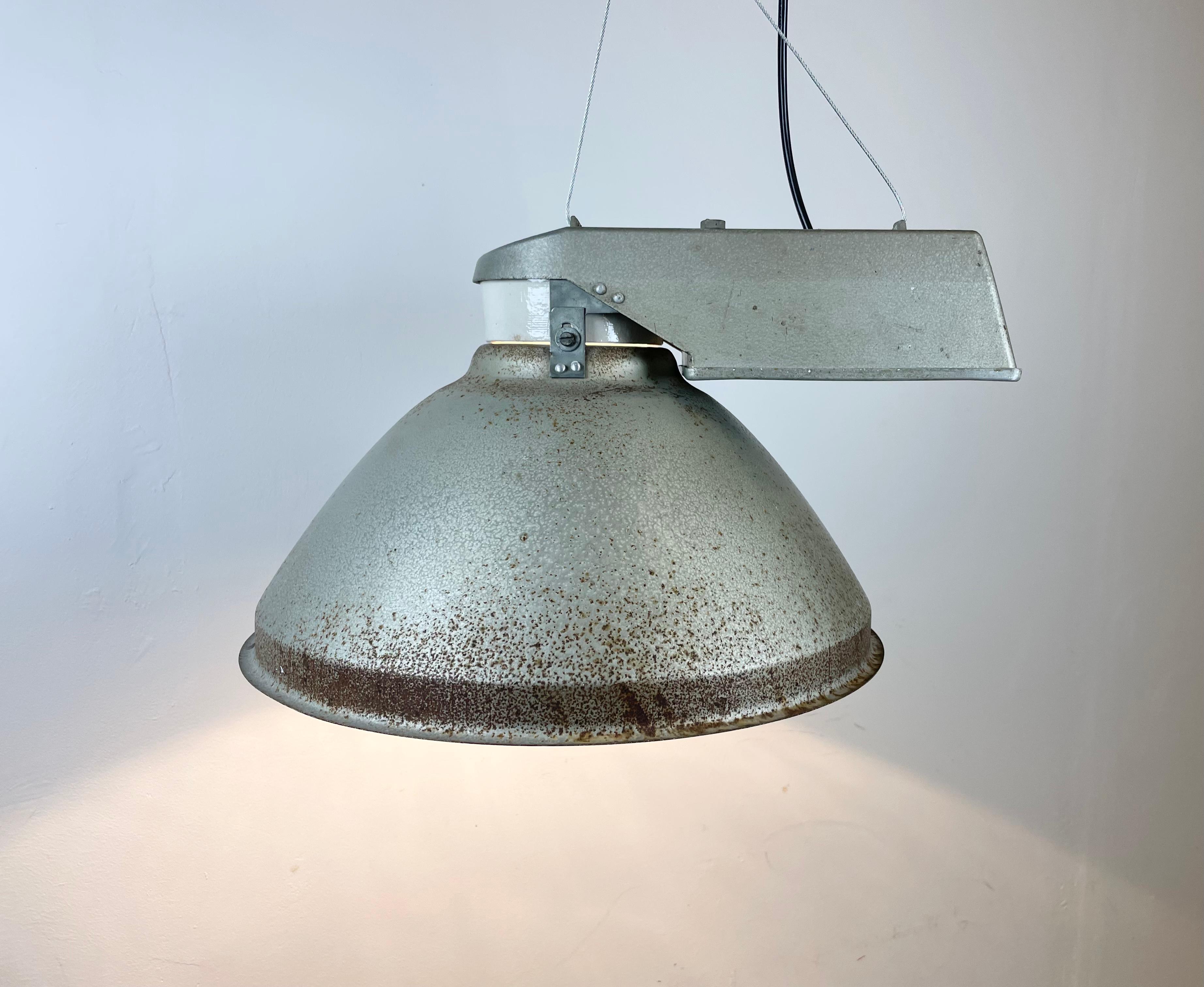 Industrial Factory Pendant Lamp with Frosted Glass Cover, 1970s For Sale 5