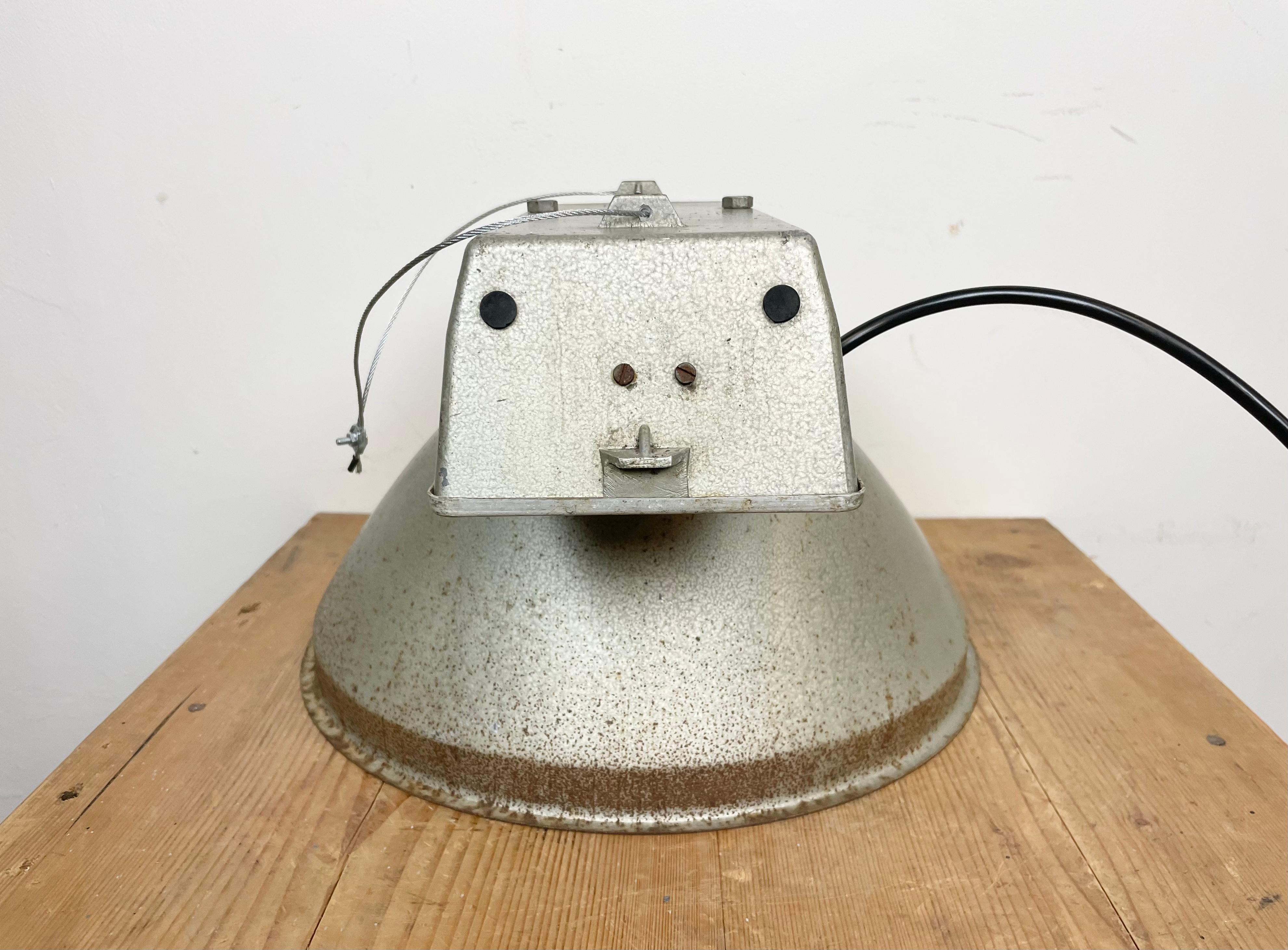 Industrial Factory Pendant Lamp with Frosted Glass Cover, 1970s For Sale 7