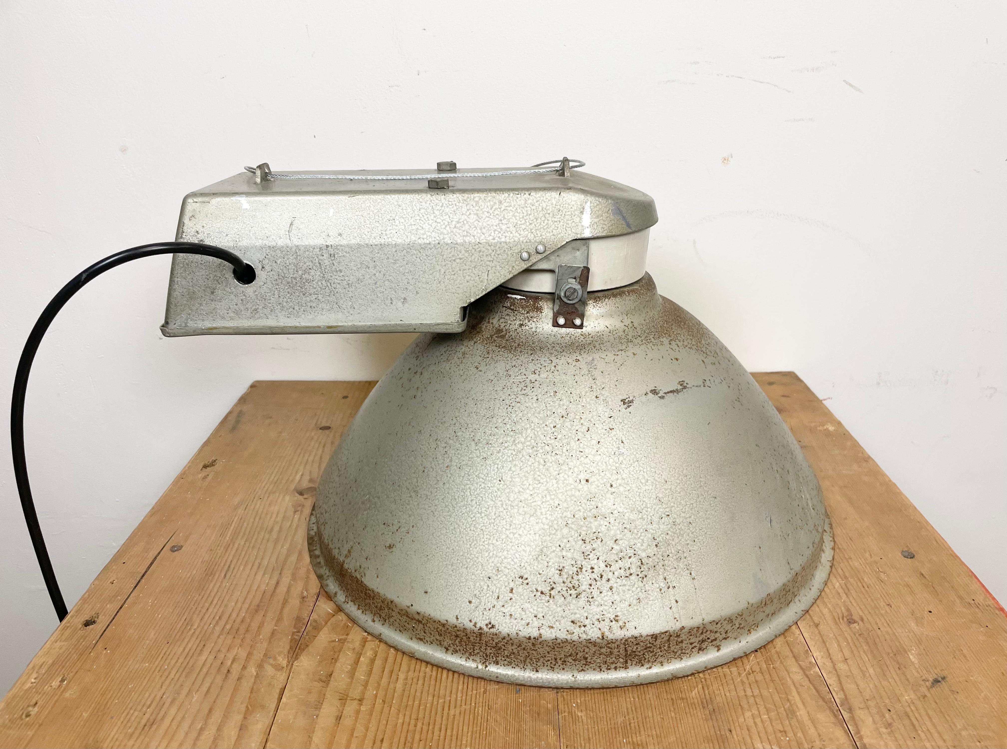 Industrial Factory Pendant Lamp with Frosted Glass Cover, 1970s For Sale 8