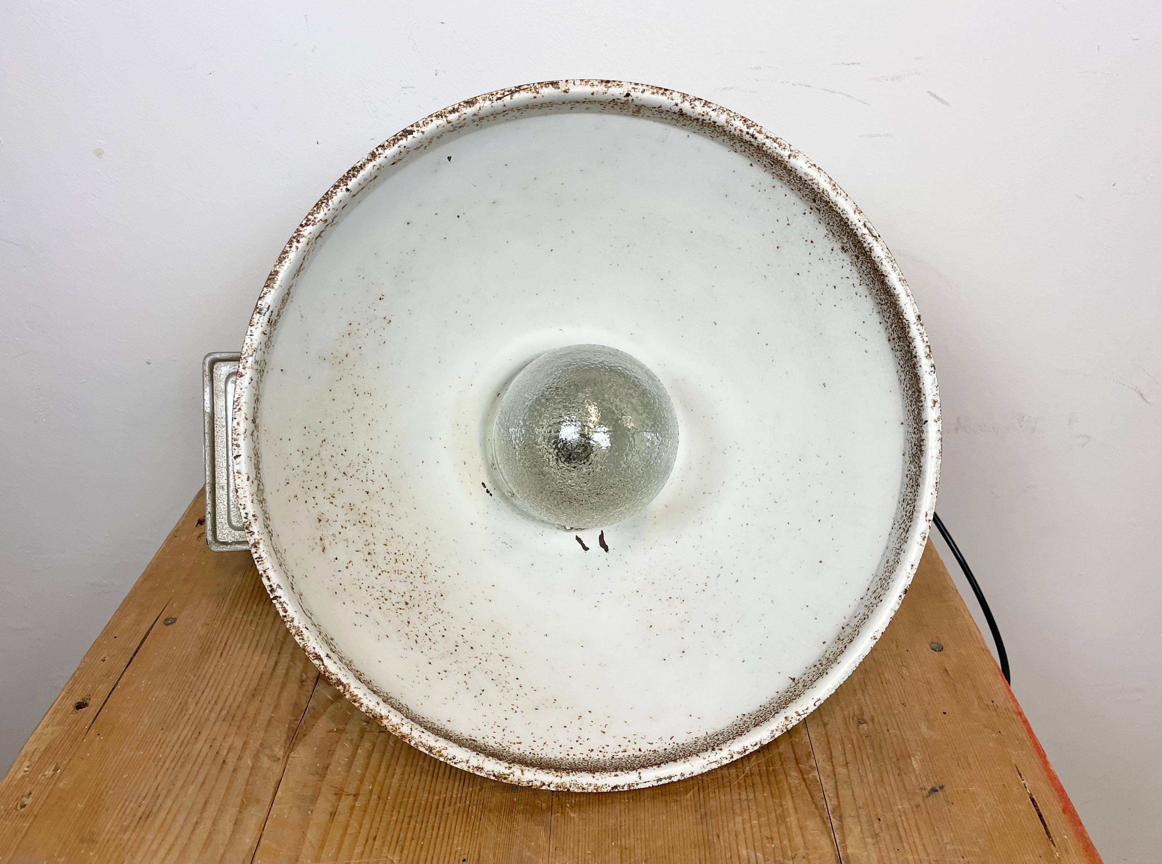 Industrial Factory Pendant Lamp with Frosted Glass Cover, 1970s For Sale 11