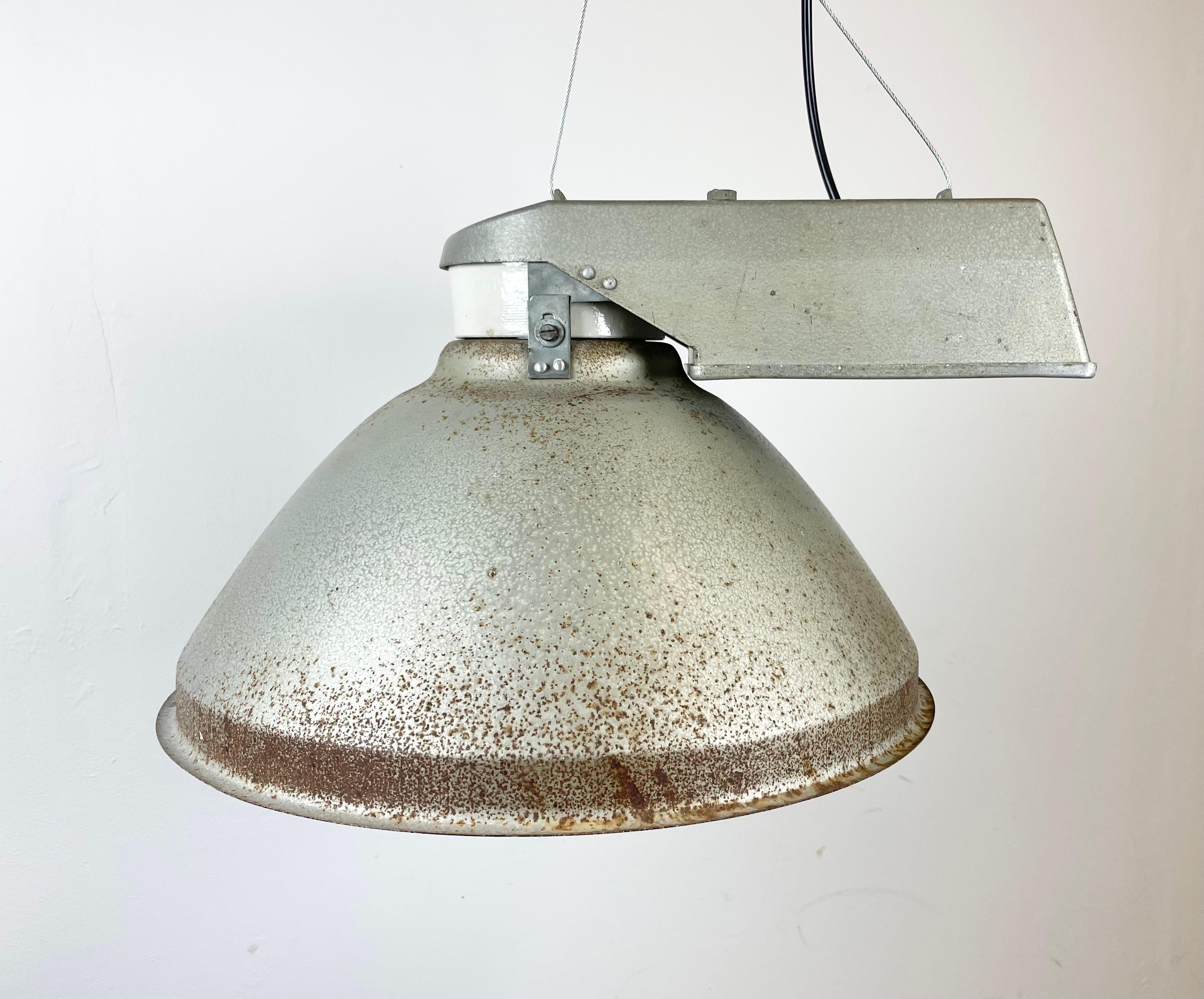 Polish Industrial Factory Pendant Lamp with Frosted Glass Cover, 1970s For Sale