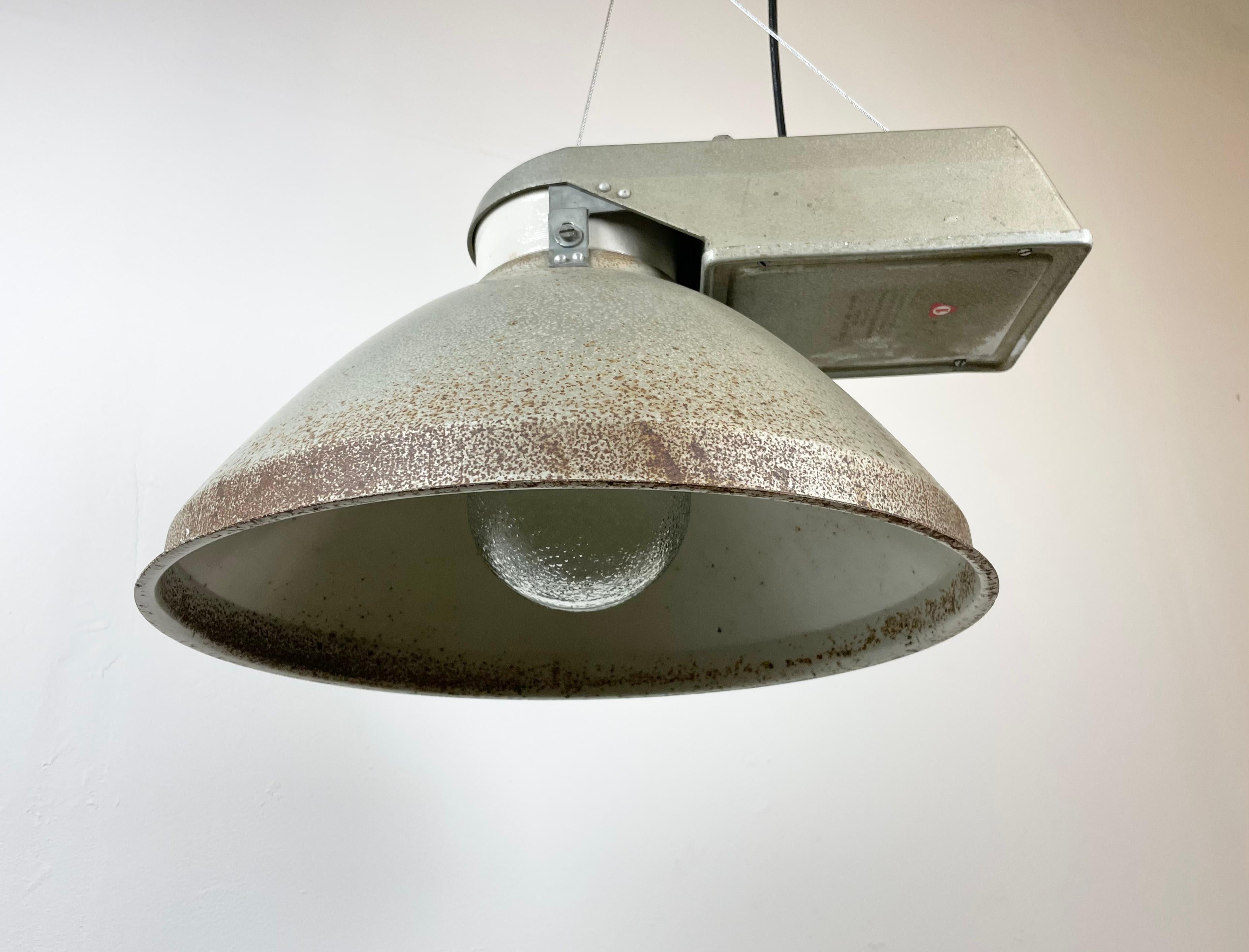 Late 20th Century Industrial Factory Pendant Lamp with Frosted Glass Cover, 1970s For Sale
