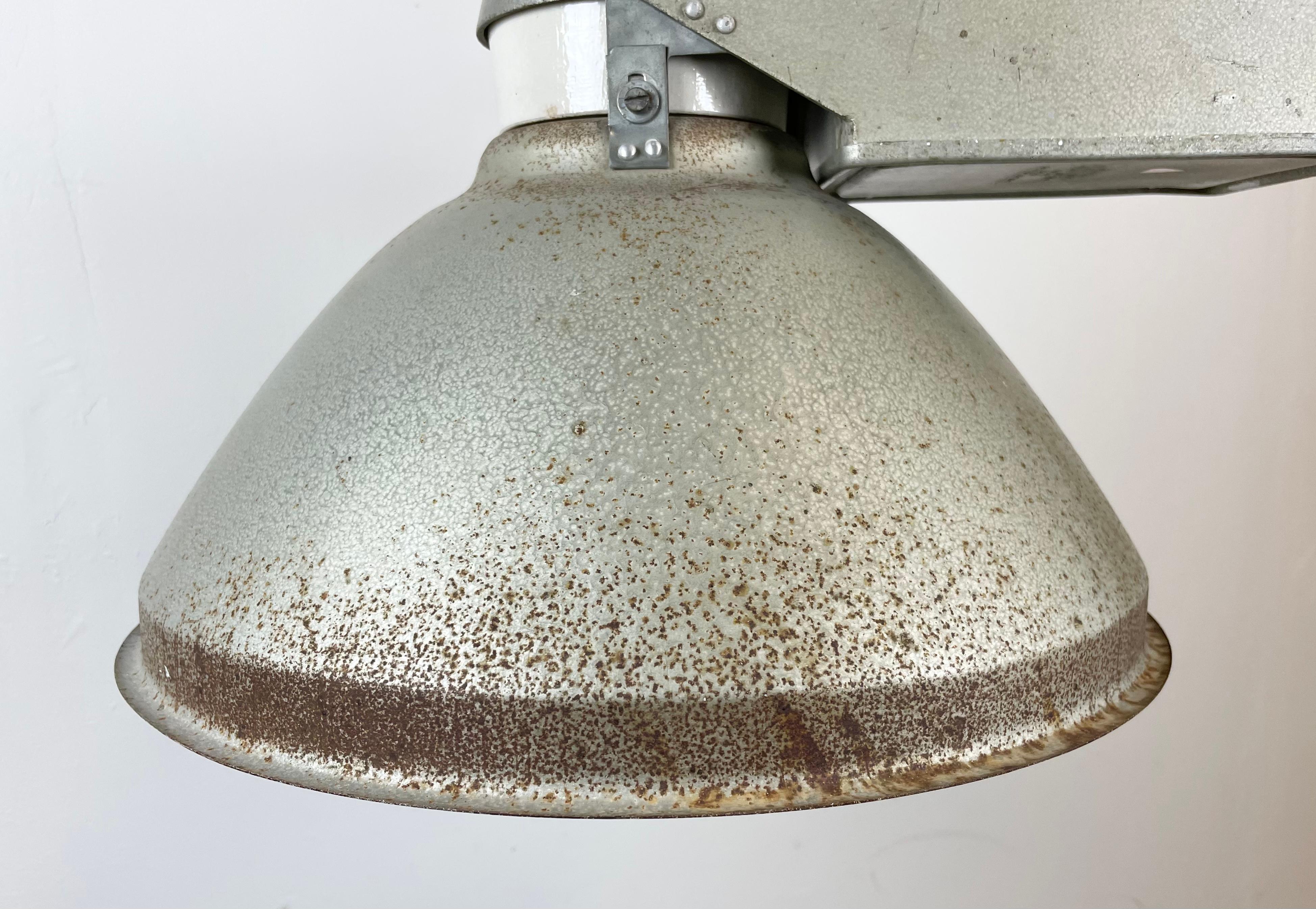 Industrial Factory Pendant Lamp with Frosted Glass Cover, 1970s For Sale 1