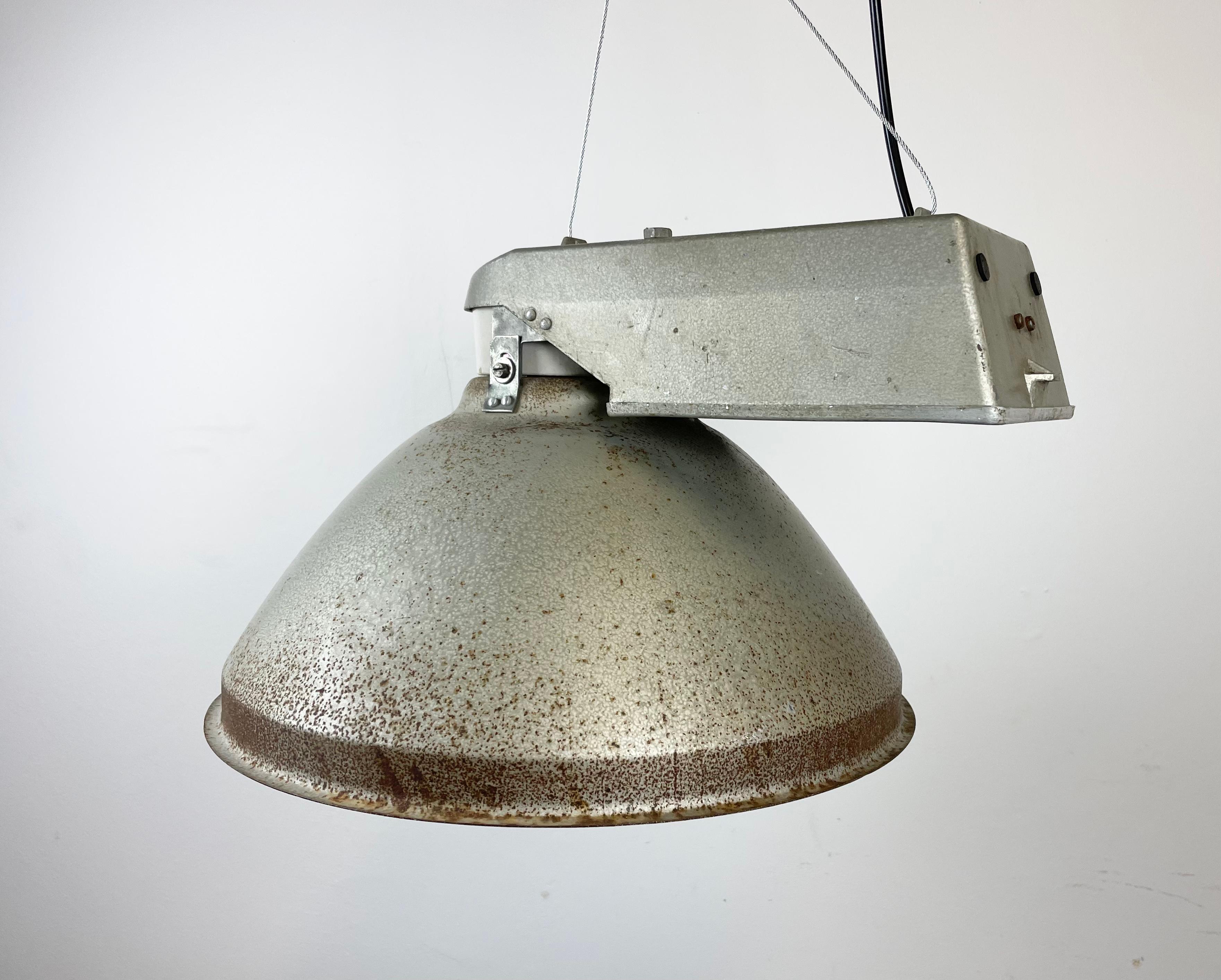 Industrial Factory Pendant Lamp with Frosted Glass Cover, 1970s For Sale 3