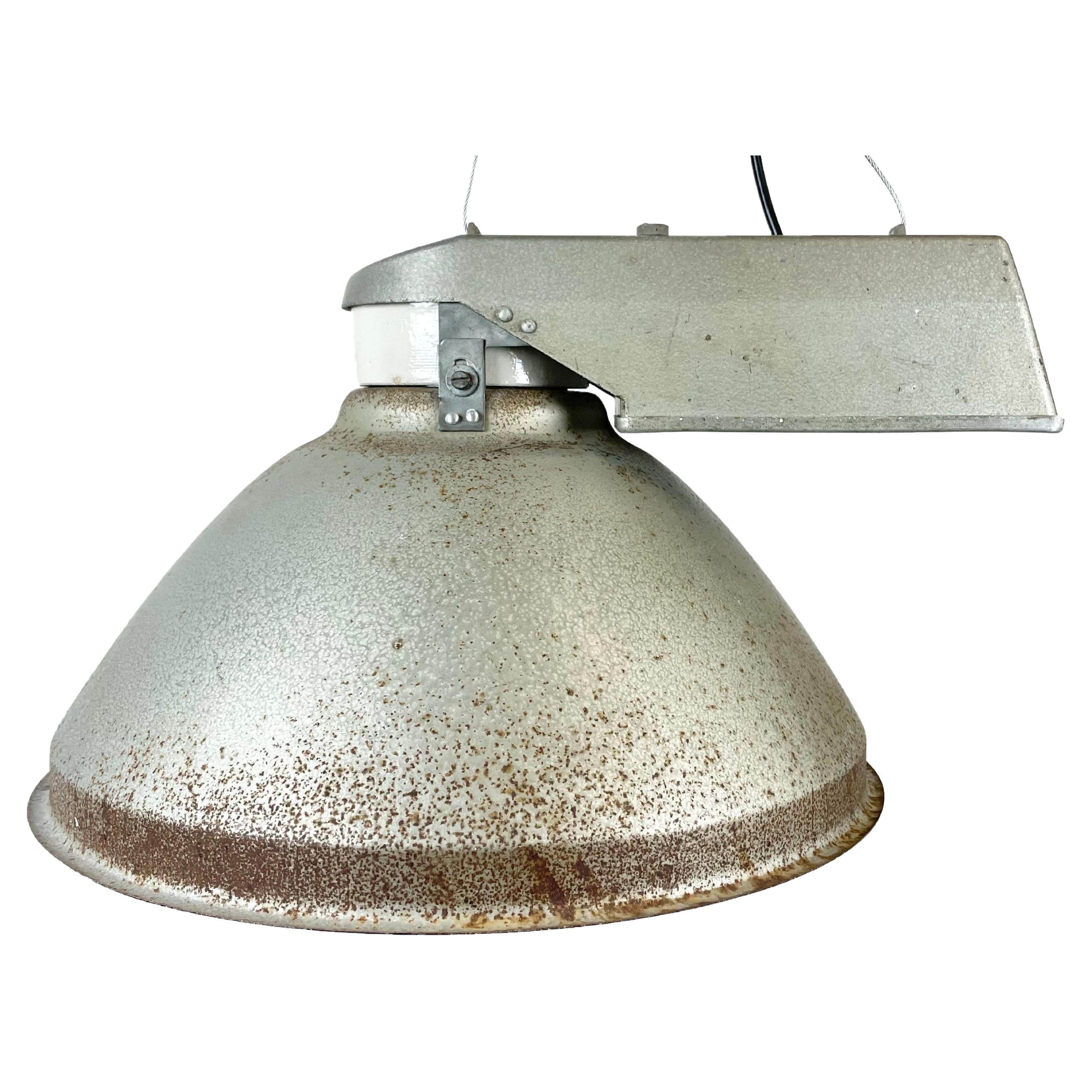 Industrial Factory Pendant Lamp with Frosted Glass Cover, 1970s For Sale