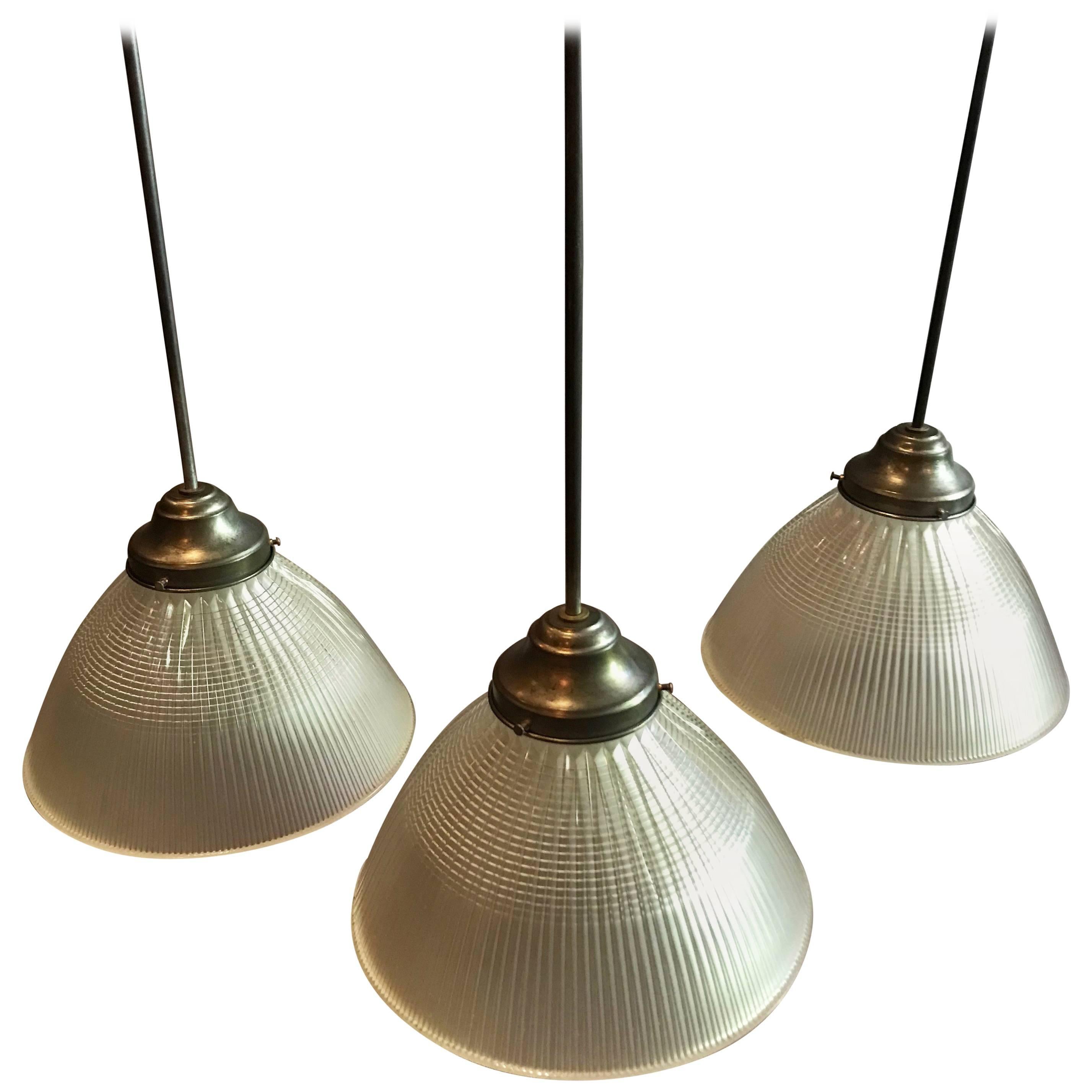Industrial Factory Prismatic Holophane Glass Dome Pendant Lights