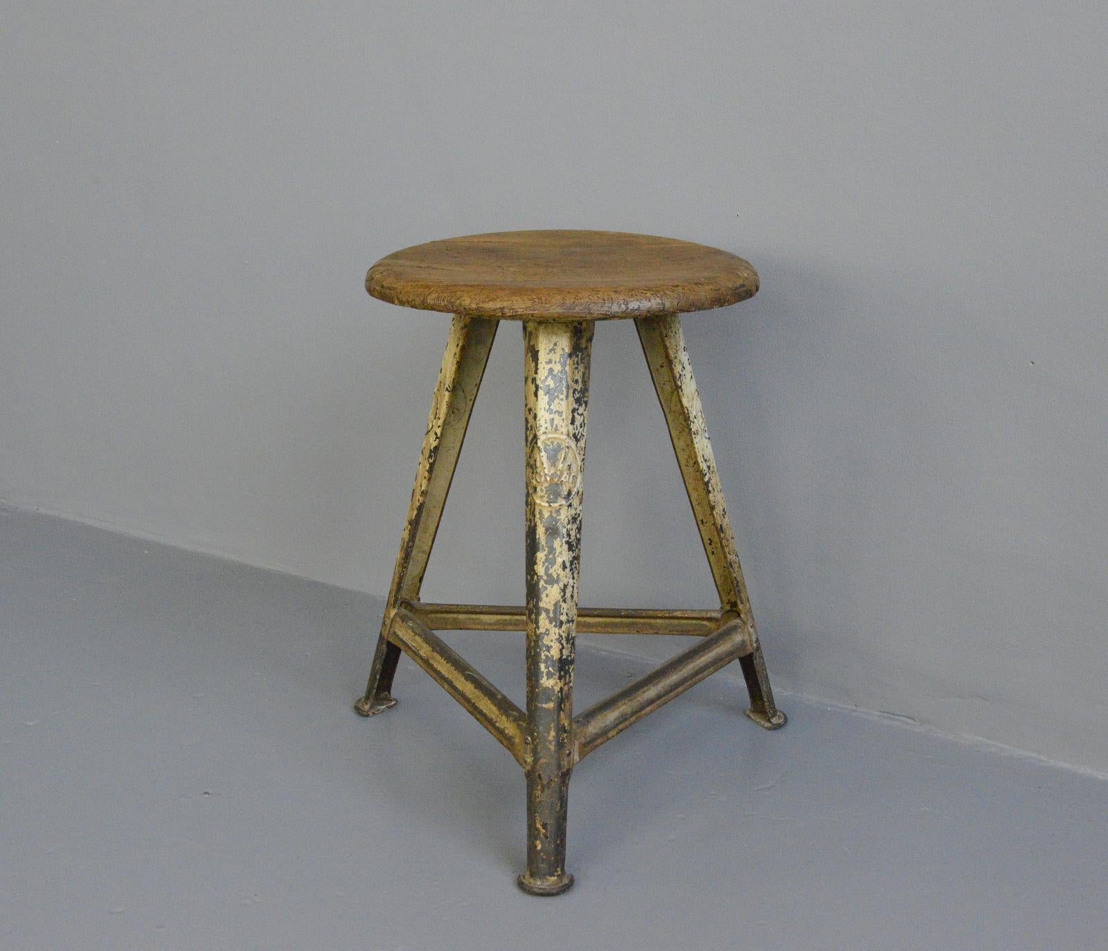 Industrial factory stool by Rowac, circa 1920s

- Original crackled cream paint
- Branded on all 3 legs
- By Robert Wagner, Chemnitz
- German, 1920s
- Measures: 51cm tall

Rowac

Robert Wagner’s founded his company in 1888 in Chemnitz,