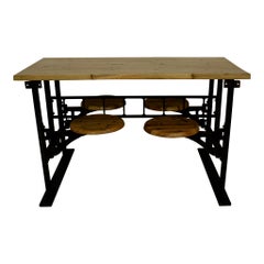 Industrial Factory Table with Four Swinging Seats
