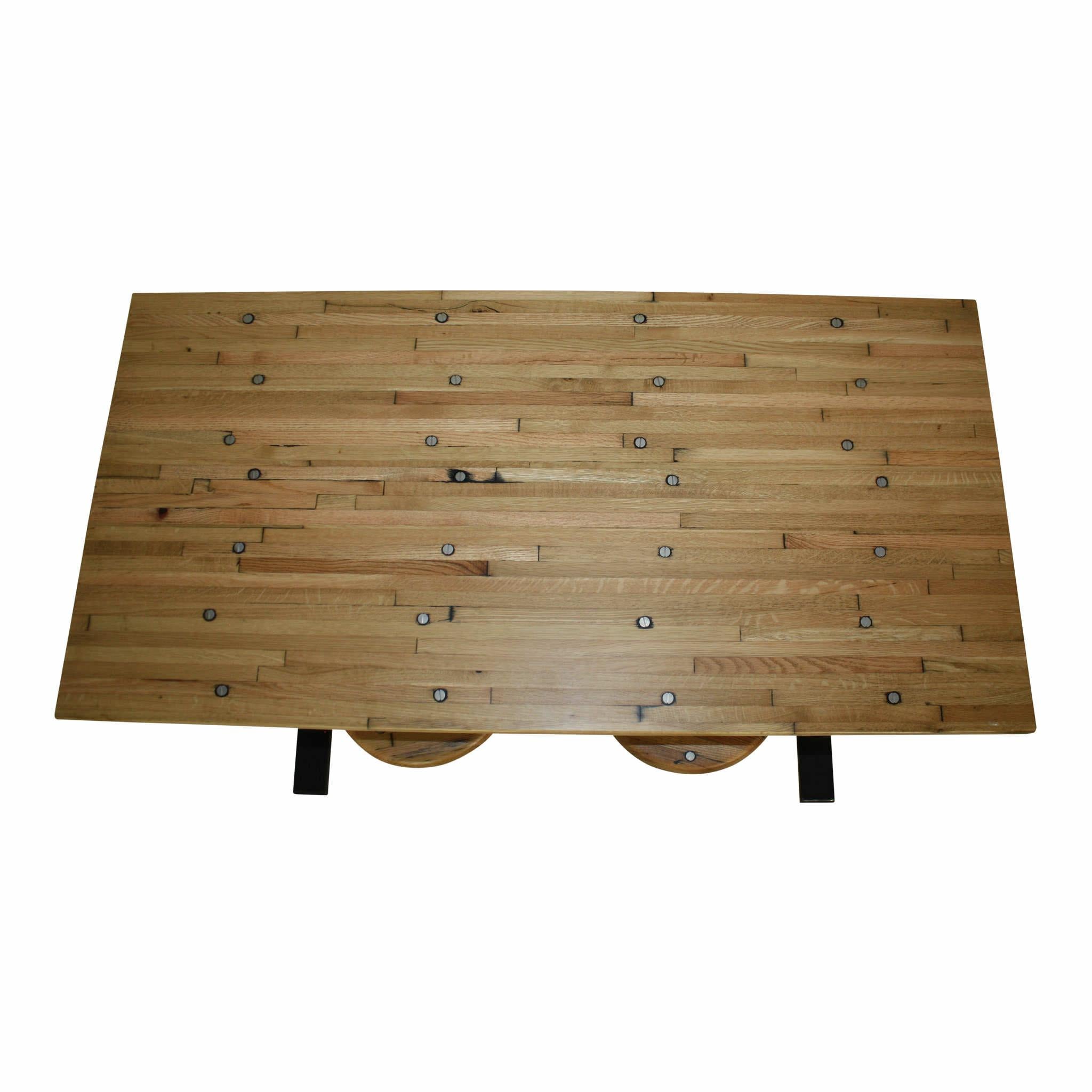 North American Industrial Factory Table with Four Swinging Seats