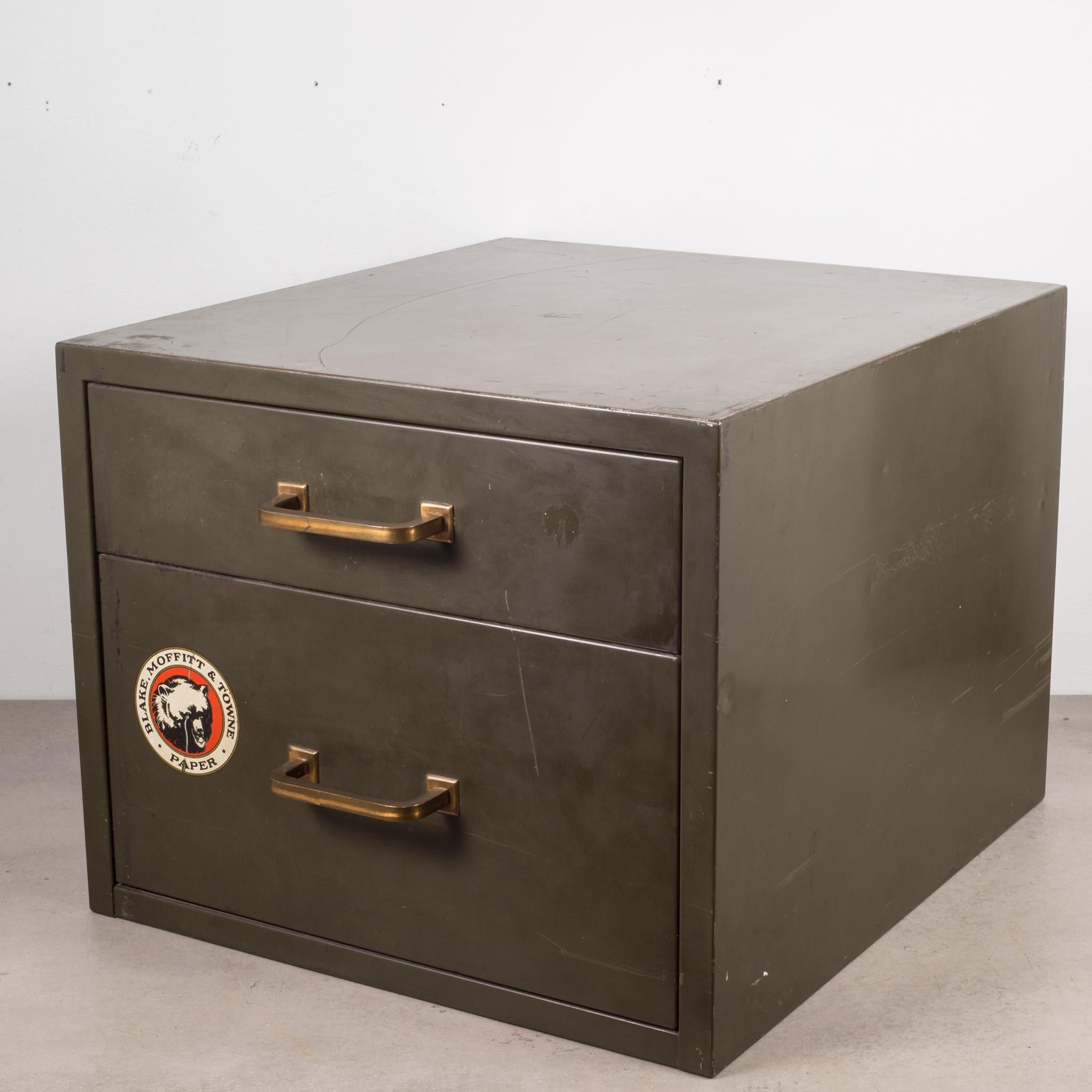 North American Industrial Factory Two-Drawer Cabinet with Brass Pulls, circa 1940