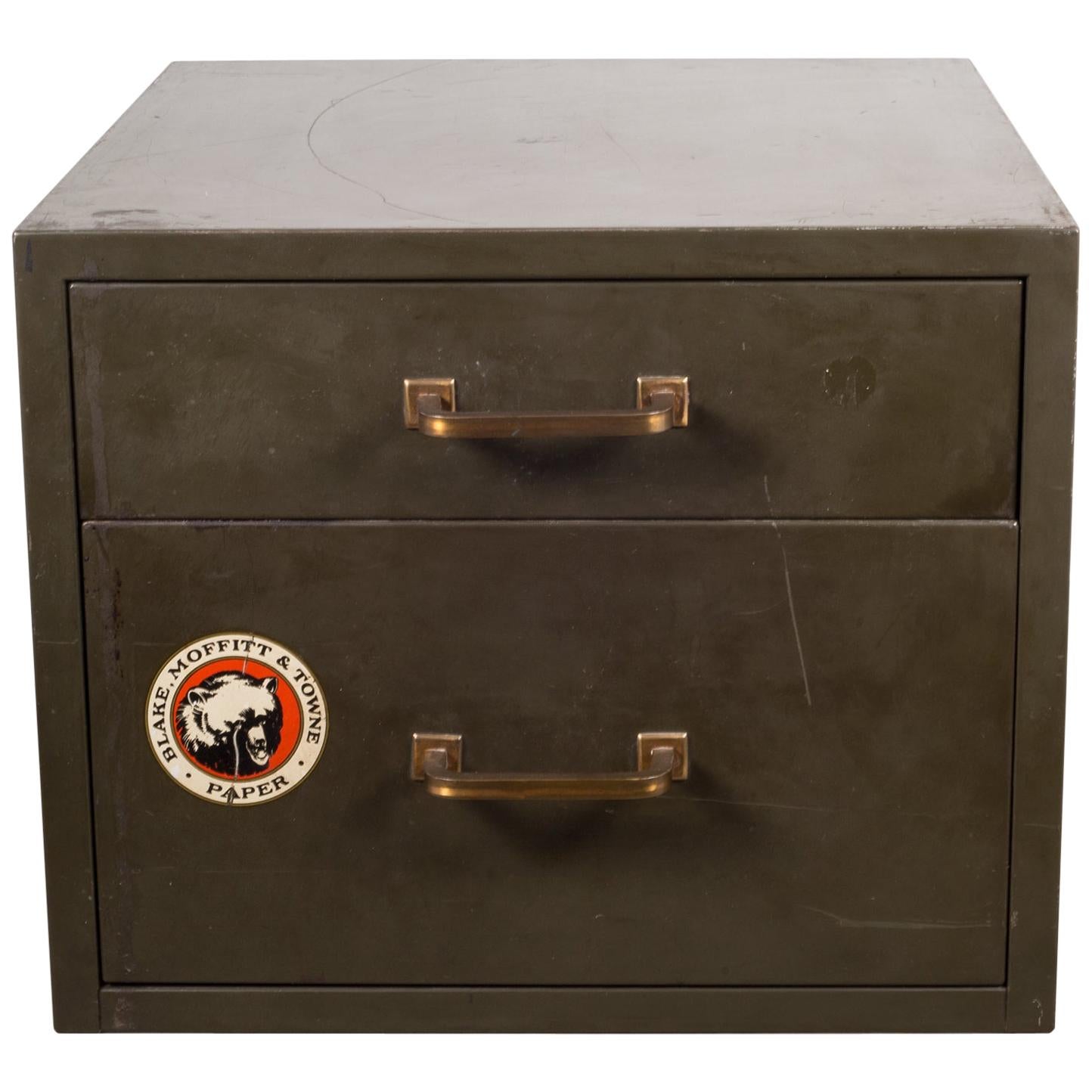 Industrial Factory Two-Drawer Cabinet with Brass Pulls, circa 1940