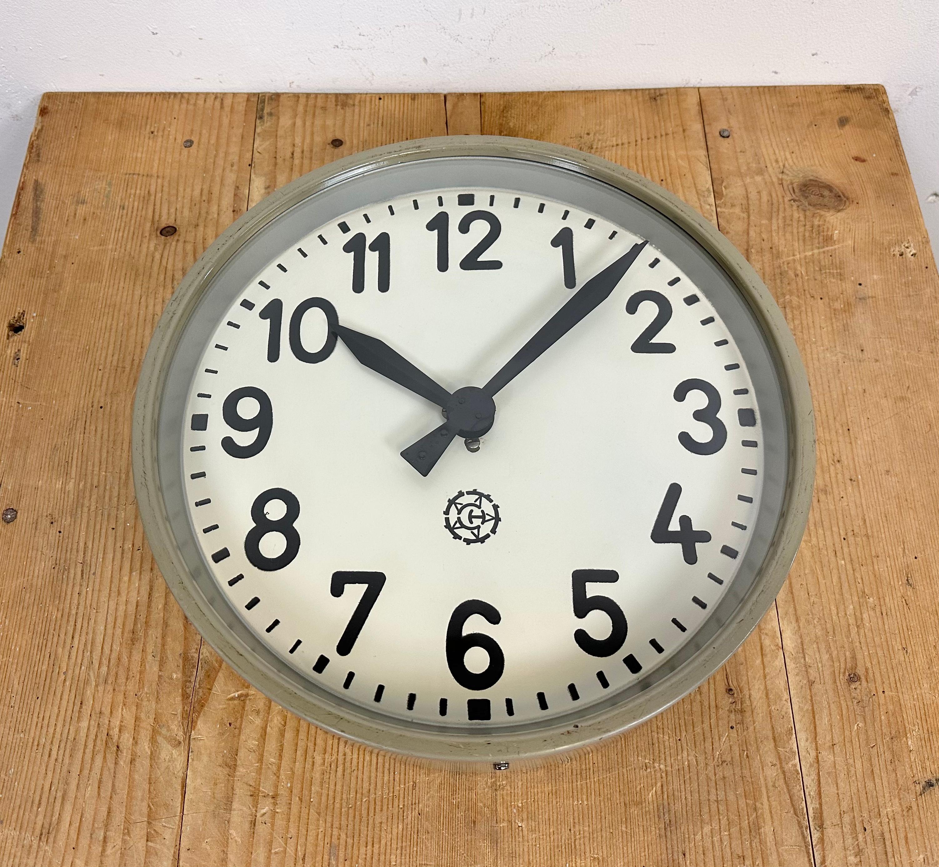 Glass Industrial Factory Wall Clock from Chronotechna, 1950s For Sale