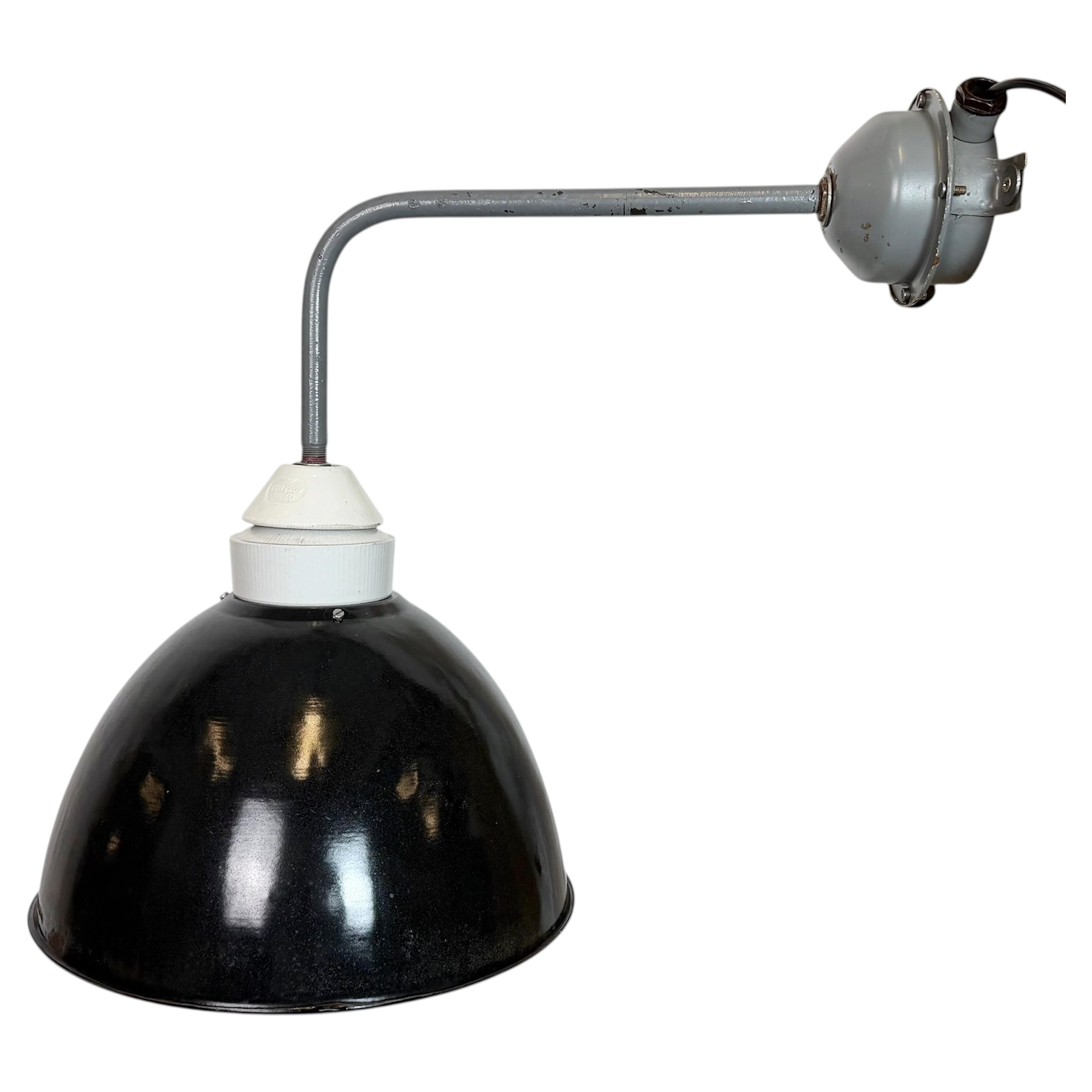 Industrial Factory Wall Lamp with Black Enamel Shade, 1960s For Sale