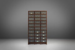 Industrial filing cabinet in wood with 30 original cardboard storage boxes