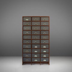 Industrial filing cabinet in wood with 30 original cardboard storage boxes