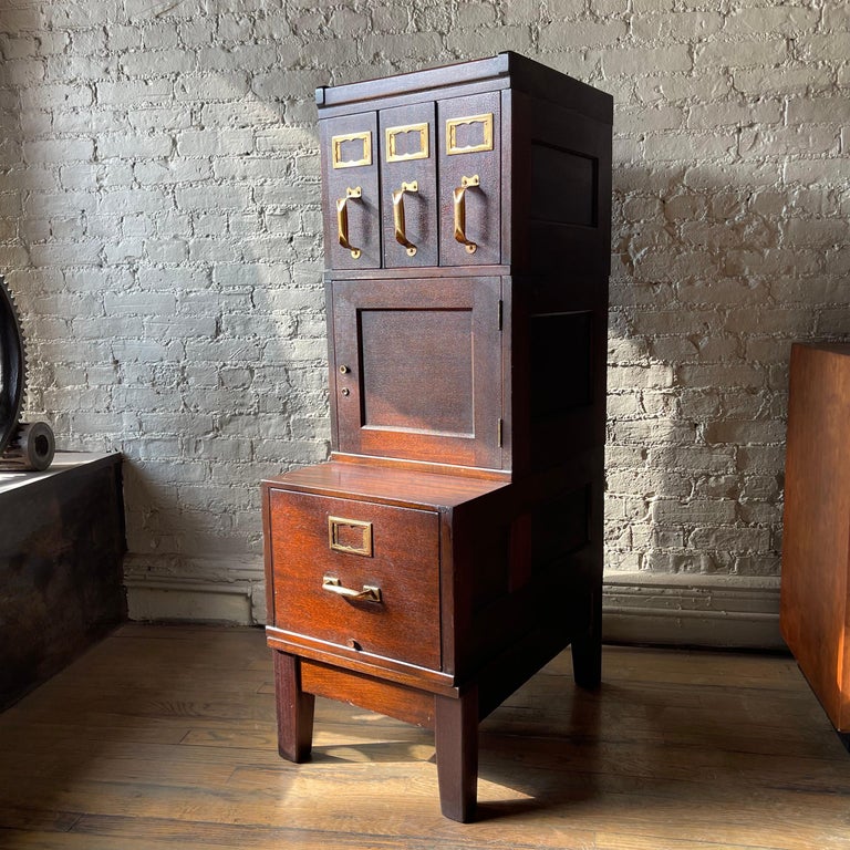 Industrial Flame Mahogany Filing Cabinet by Shaw Walker In Good Condition For Sale In Brooklyn, NY