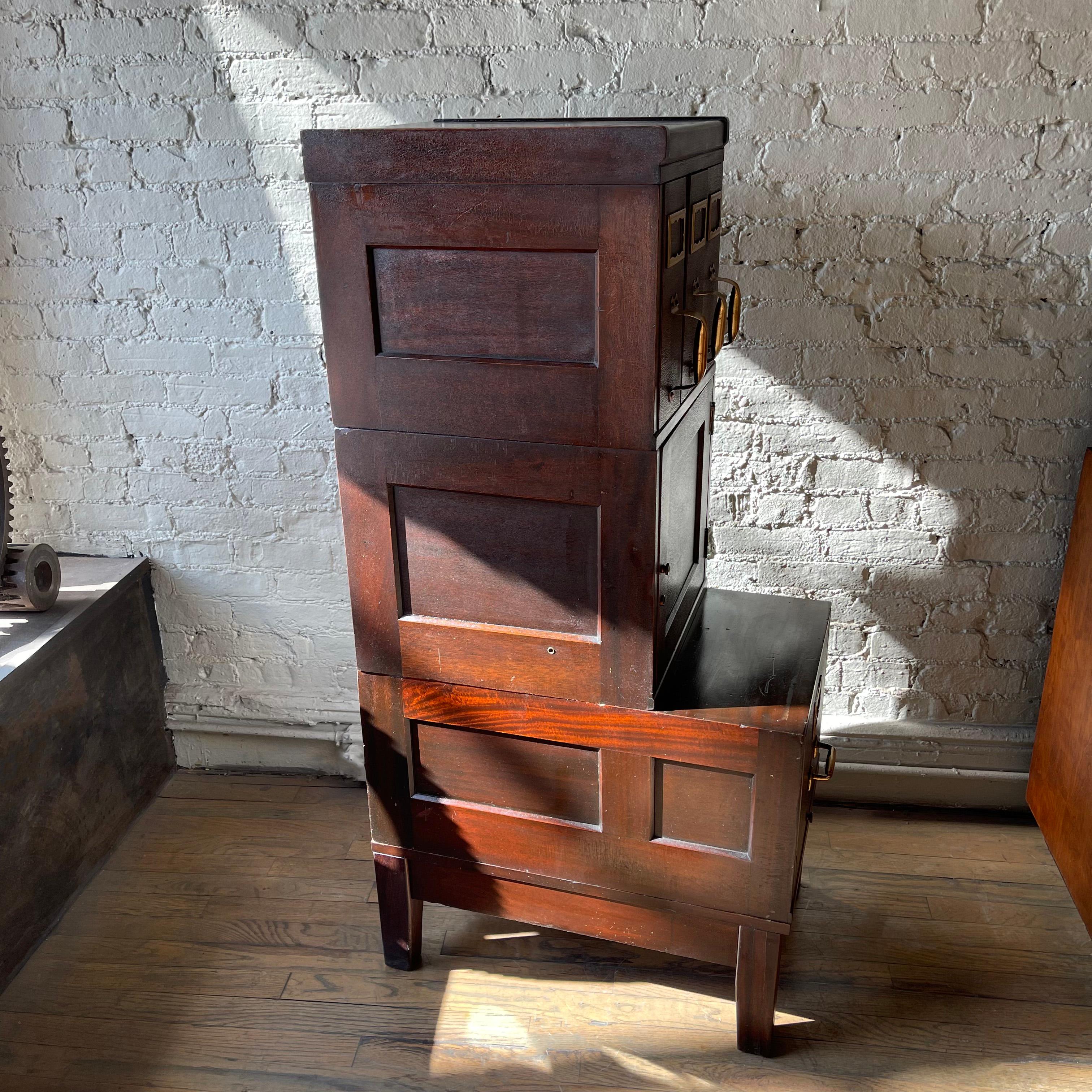 Industrial Flame Mahogany Filing Cabinet by Shaw Walker In Good Condition In Brooklyn, NY