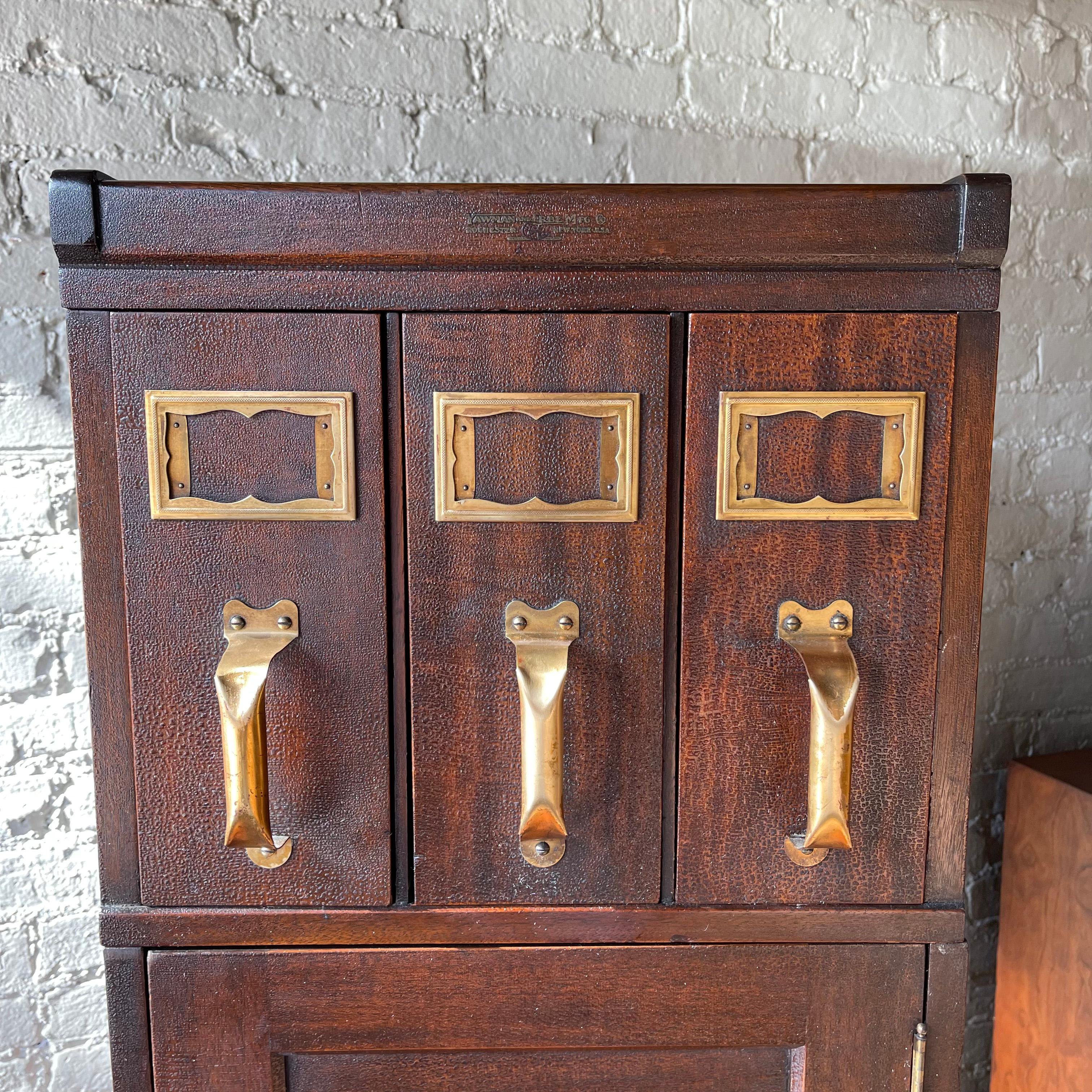 20th Century Industrial Flame Mahogany Filing Cabinet by Shaw Walker