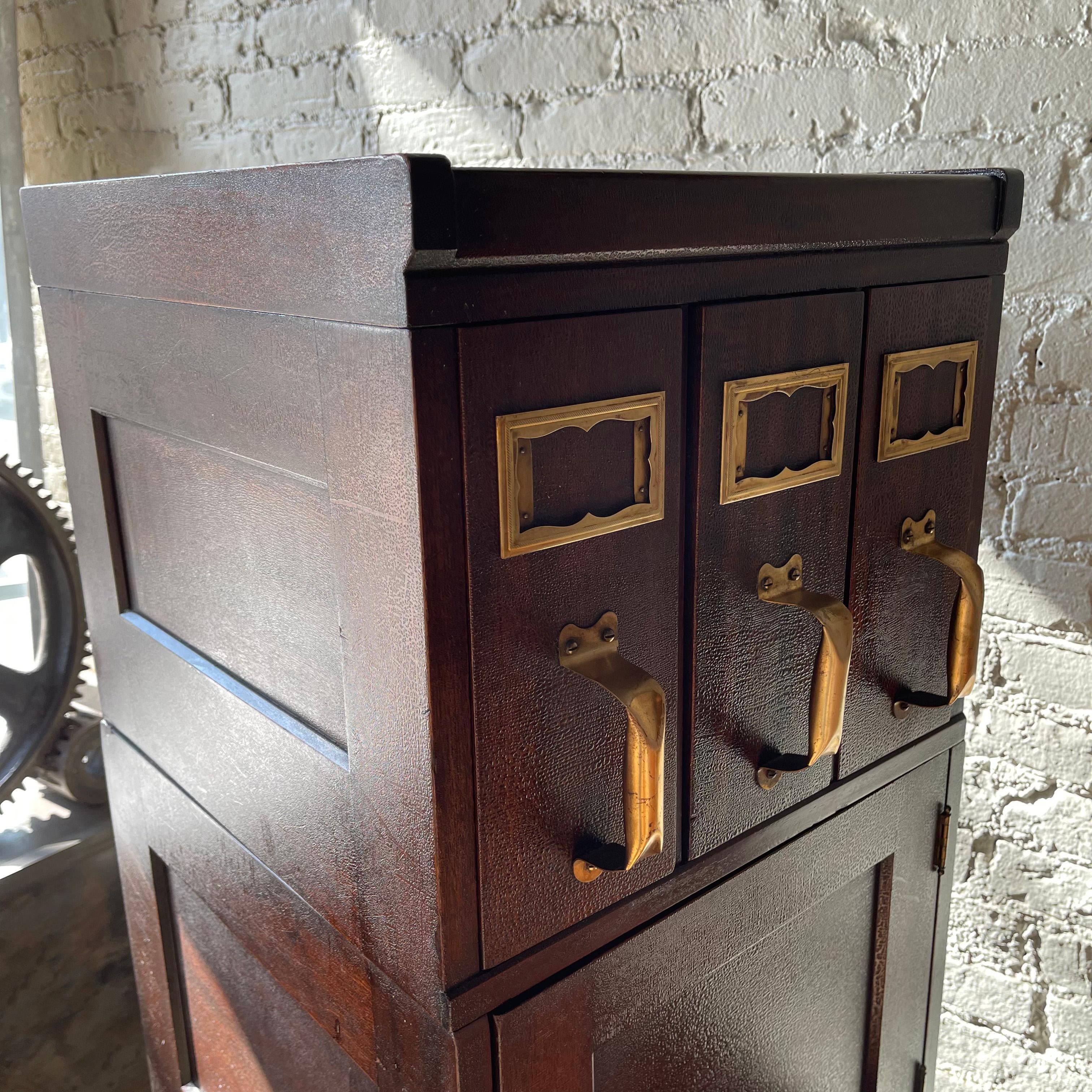 Brass Industrial Flame Mahogany Filing Cabinet by Shaw Walker