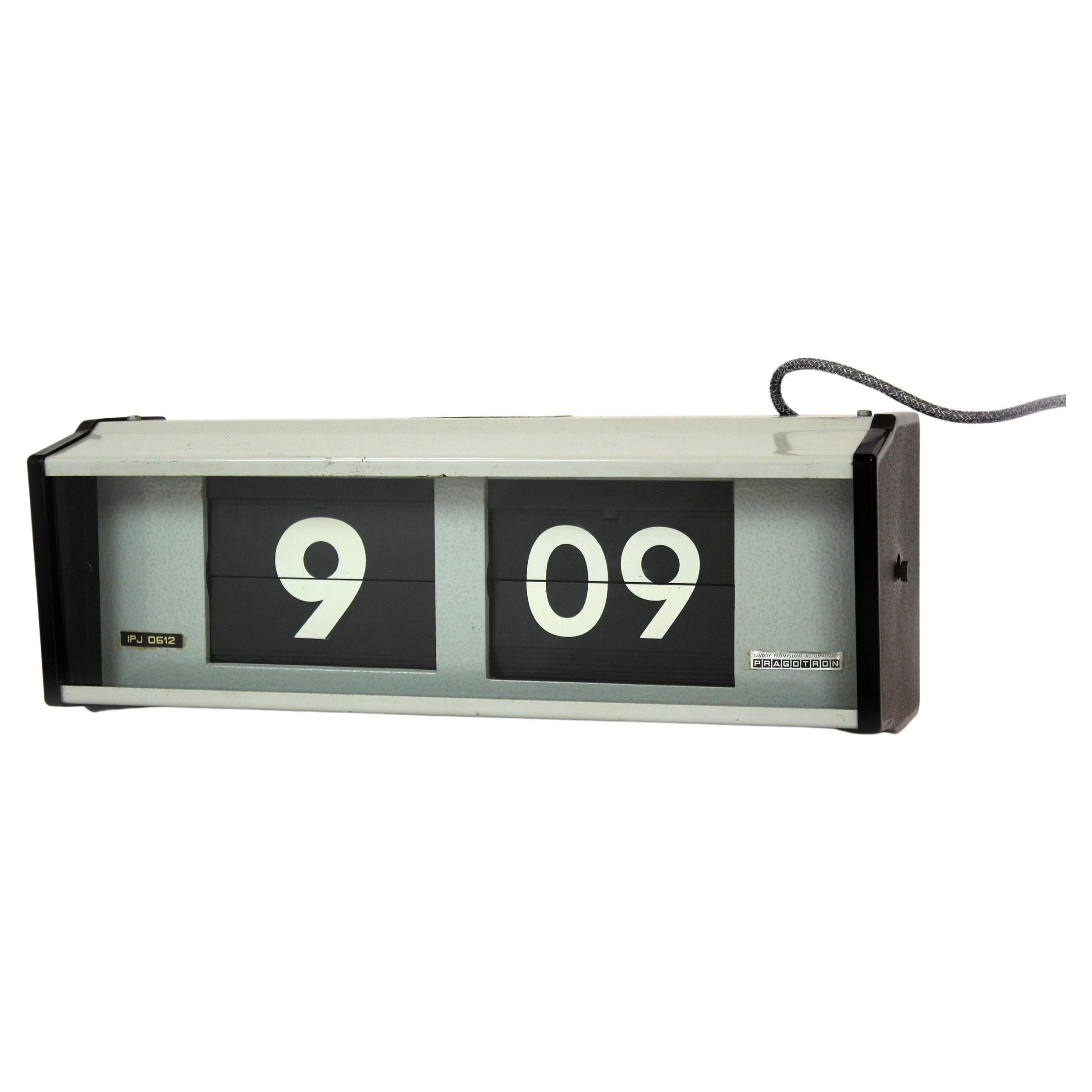 Industrial Flip Wall Clock from Pragotron, 1980s For Sale