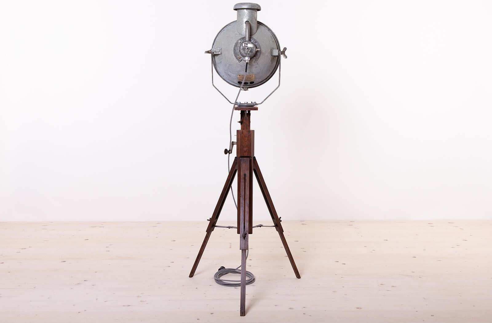 20th Century Industrial Floor Lamp from Tilley, Wooden Tripod Base For Sale