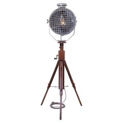Industrial Floor Lamp from Tilley, Wooden Tripod Base