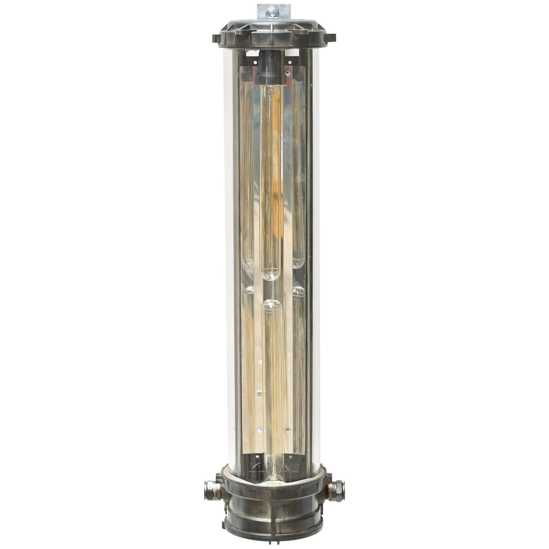 Industrial Fluorescent Light in Patinated Cast Aluminium, France circa 1960-1969