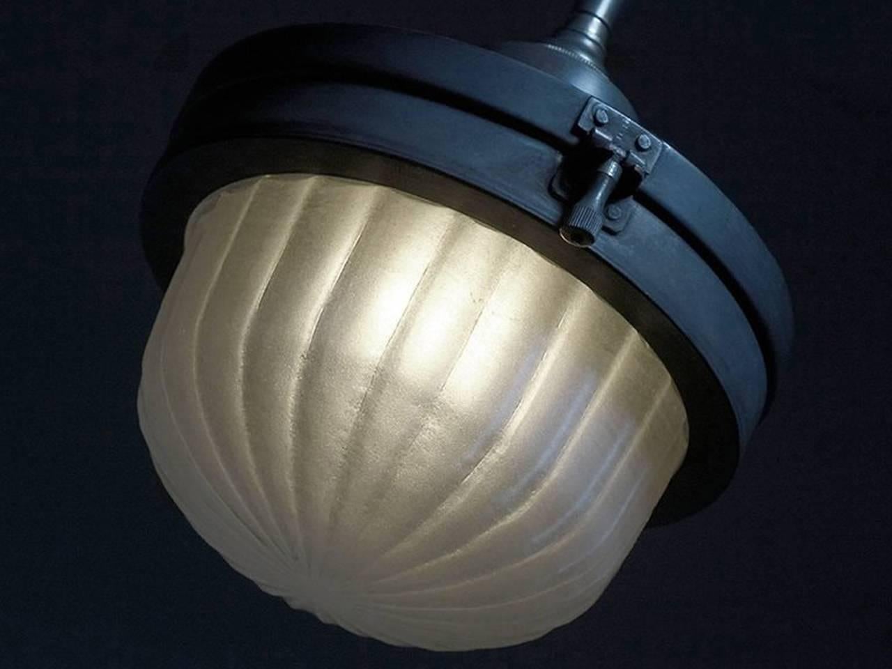 Industrial Fluted Dome Pendants In Excellent Condition In Peekskill, NY