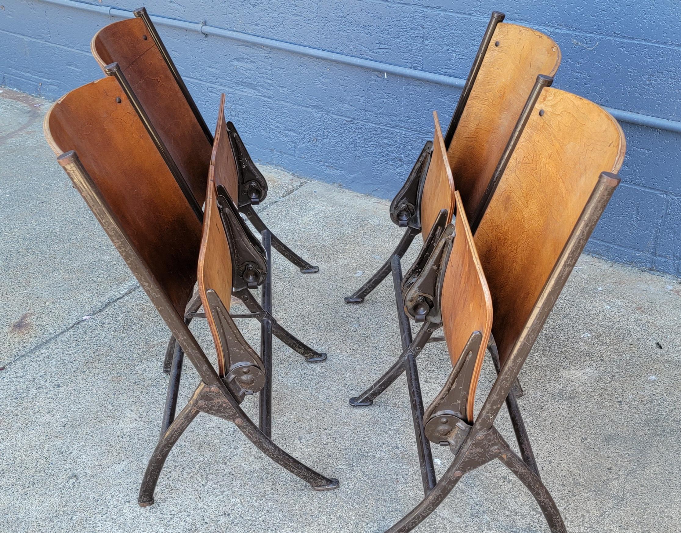 Industrial Folding Theater / Auditorium Chairs, 1930's In Good Condition In Fulton, CA