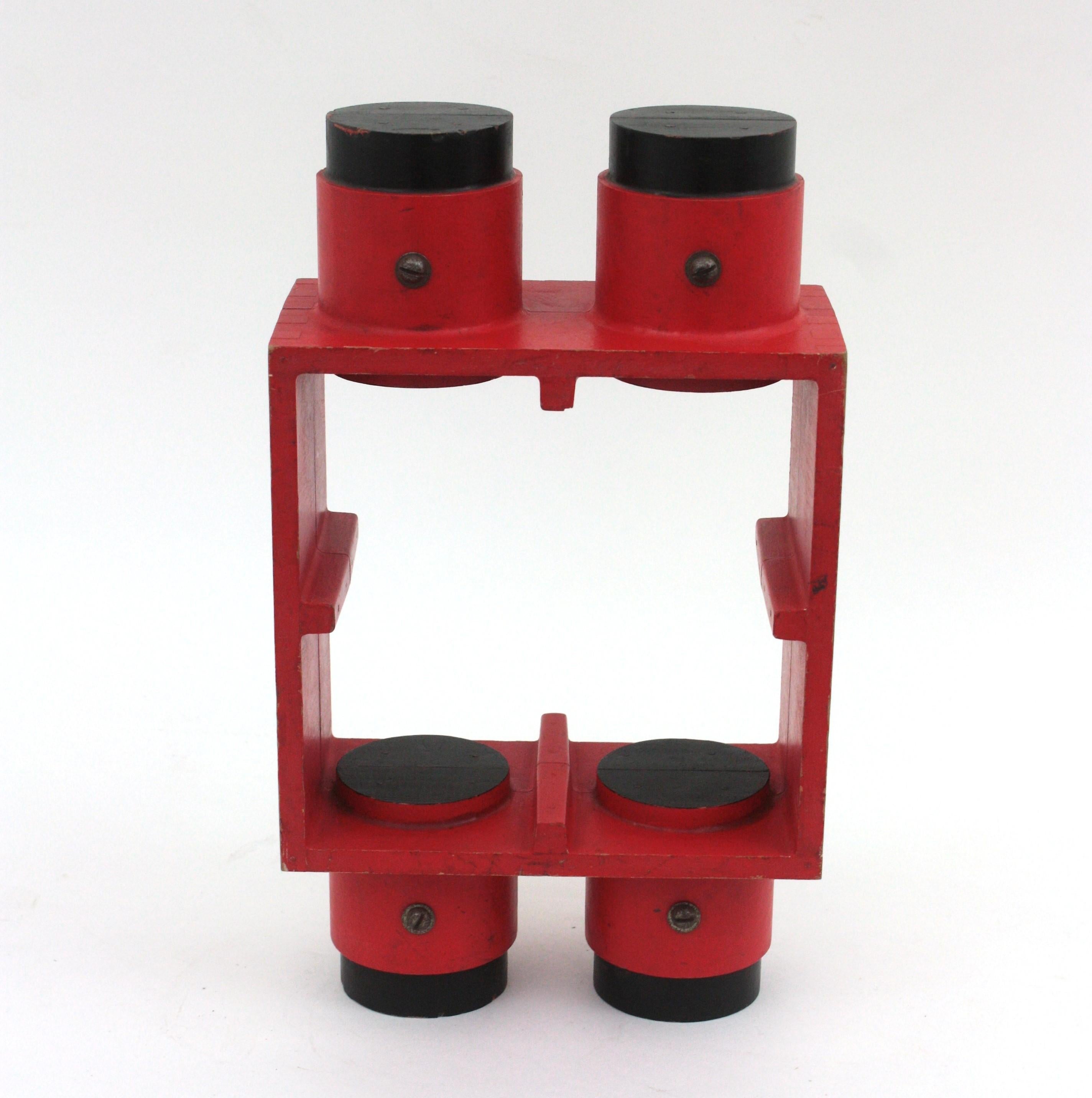 Industrial Foundry Mold Red Black Wood Sculpture, Spain, 1940s For Sale 4