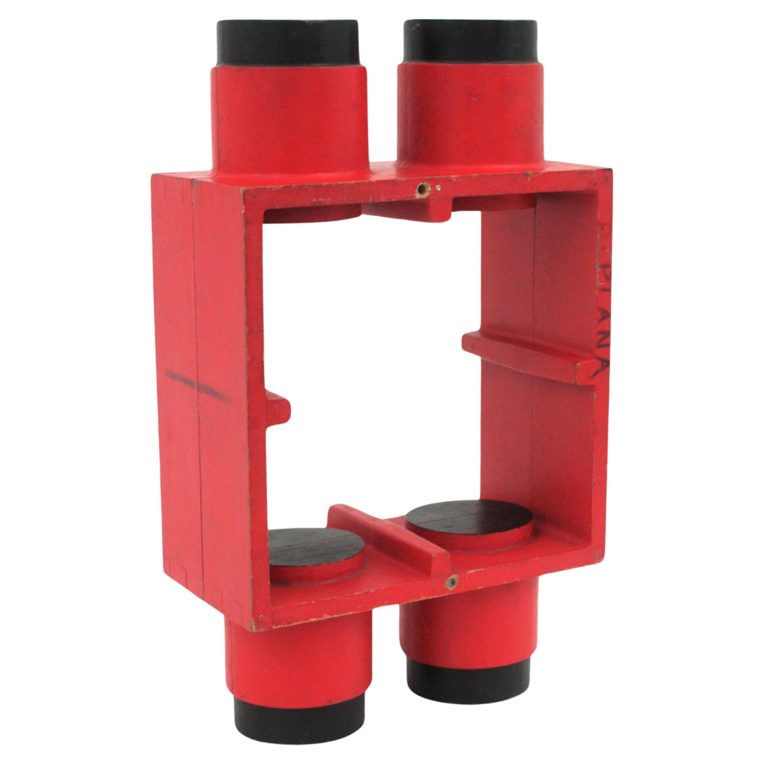 Spanish Industrial Foundry Mold Red Black Wood Sculpture, Spain, 1940s For Sale