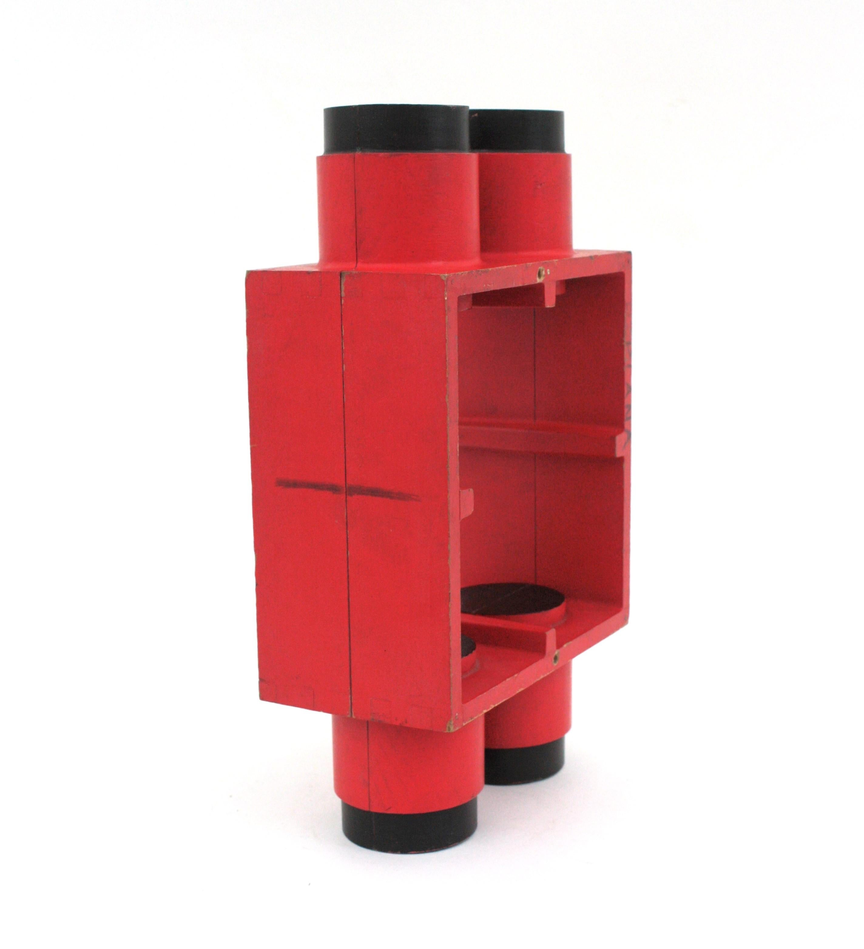 Industrial Foundry Mold Red Black Wood Sculpture, Spain, 1940s In Good Condition For Sale In Barcelona, ES
